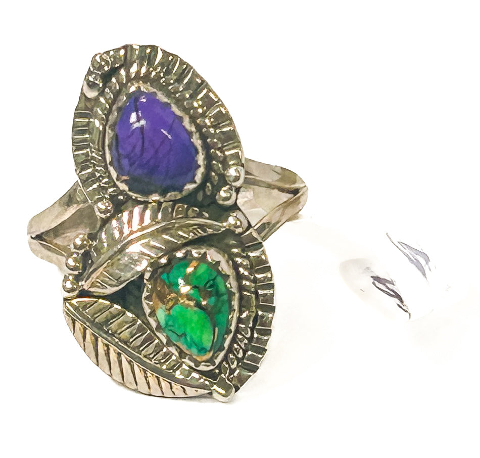 Vintage 925 Sterling Silver Charoite and Copper Turquoise Ring - Size 9 - Frijja, LLC