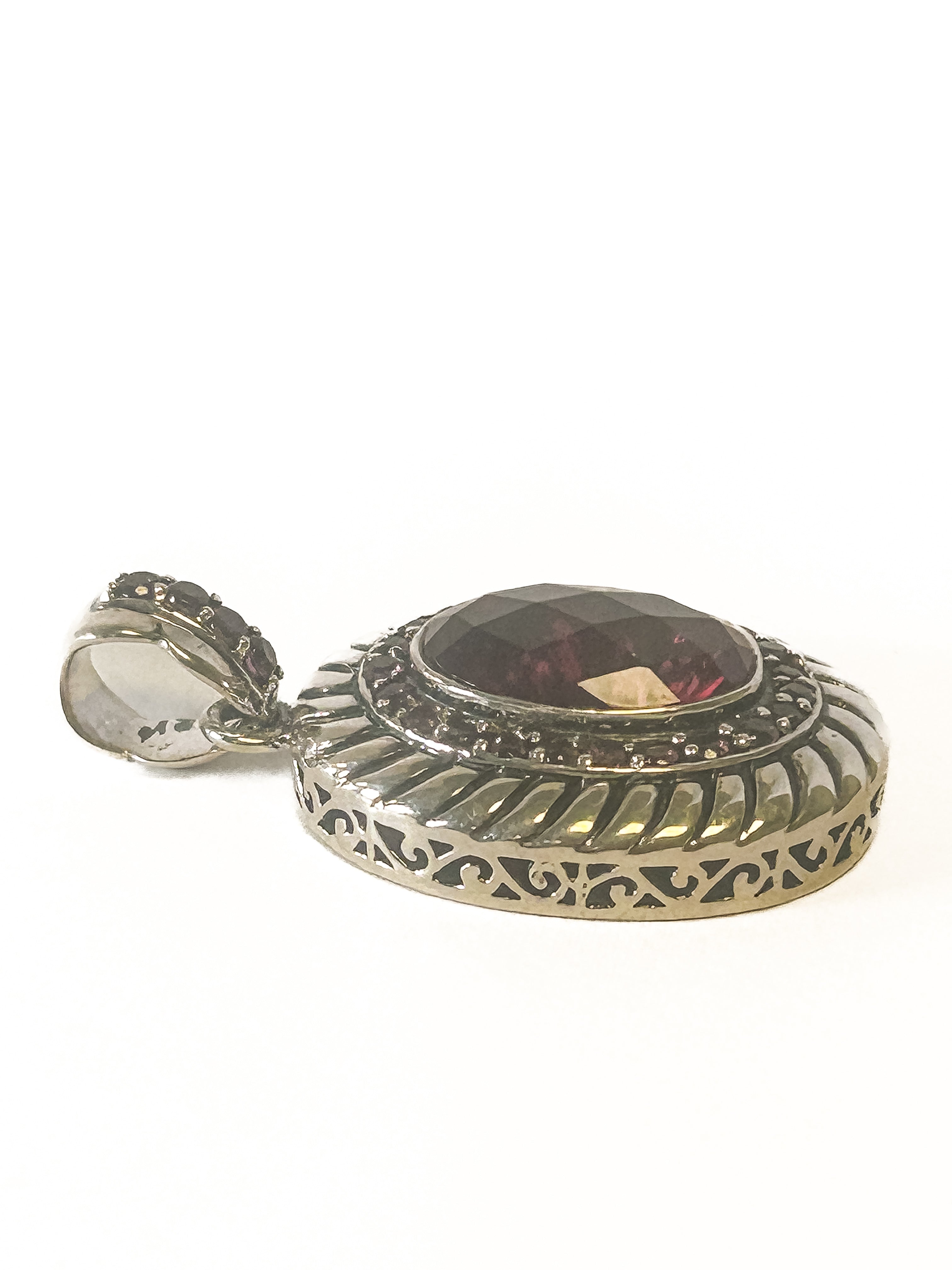 Vintage 925 Sterling Silver Oval Garnet Pendant - Frijja, LLC