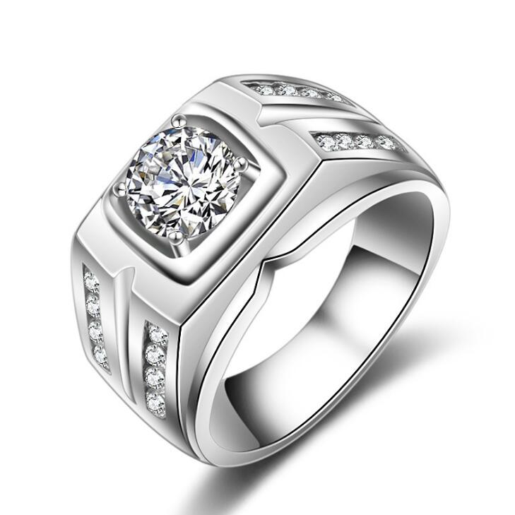 Solid 925 Silver Men 1 Ct Cubic Zirconia Ring