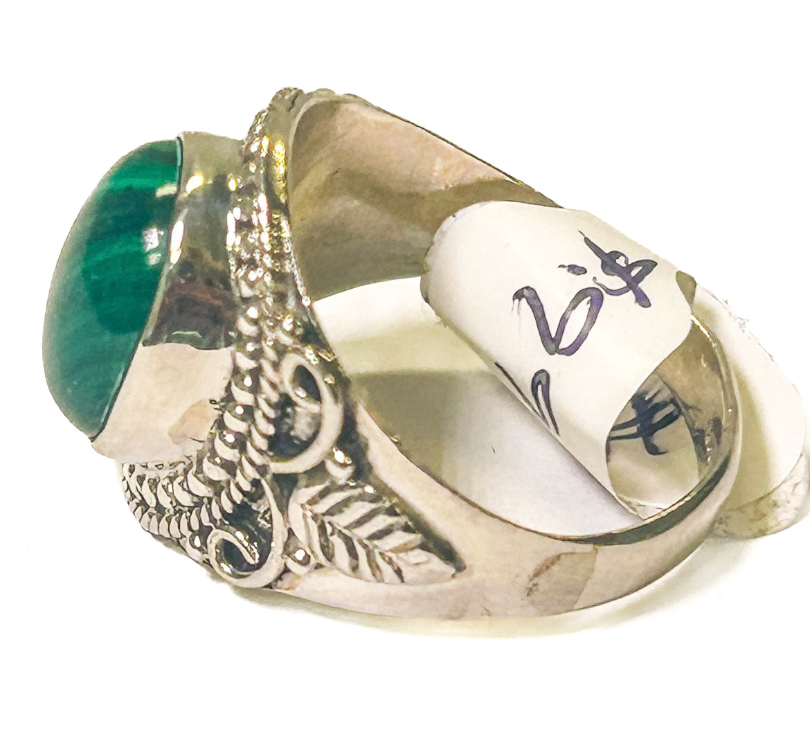 Vintage 925 Sterling Silver Round Malachite Ring - Size 8 - Frijja, LLC