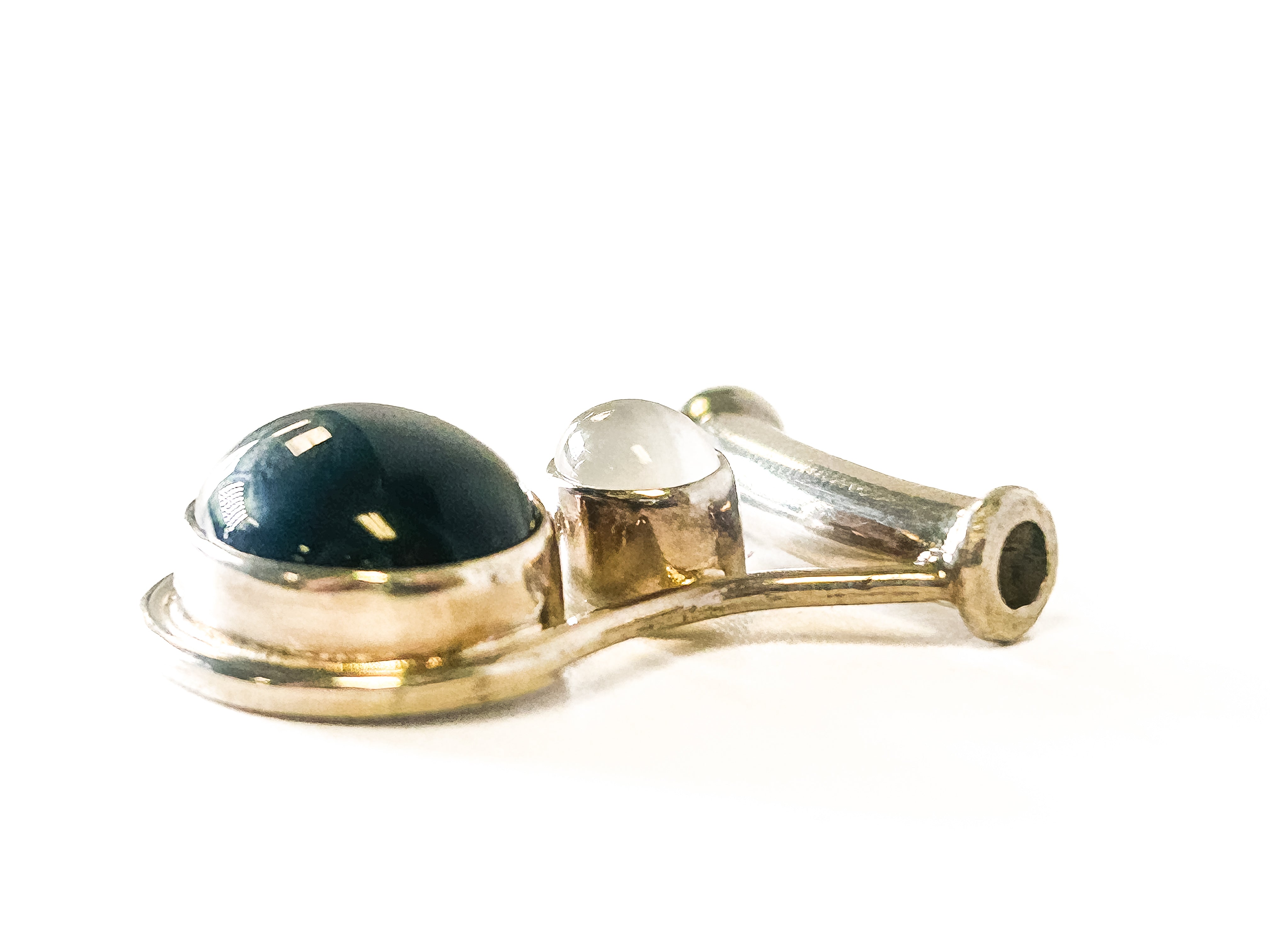 Vintage 925 Sterling Silver Onyx and Clear Quartz Pendant - Frijja, LLC