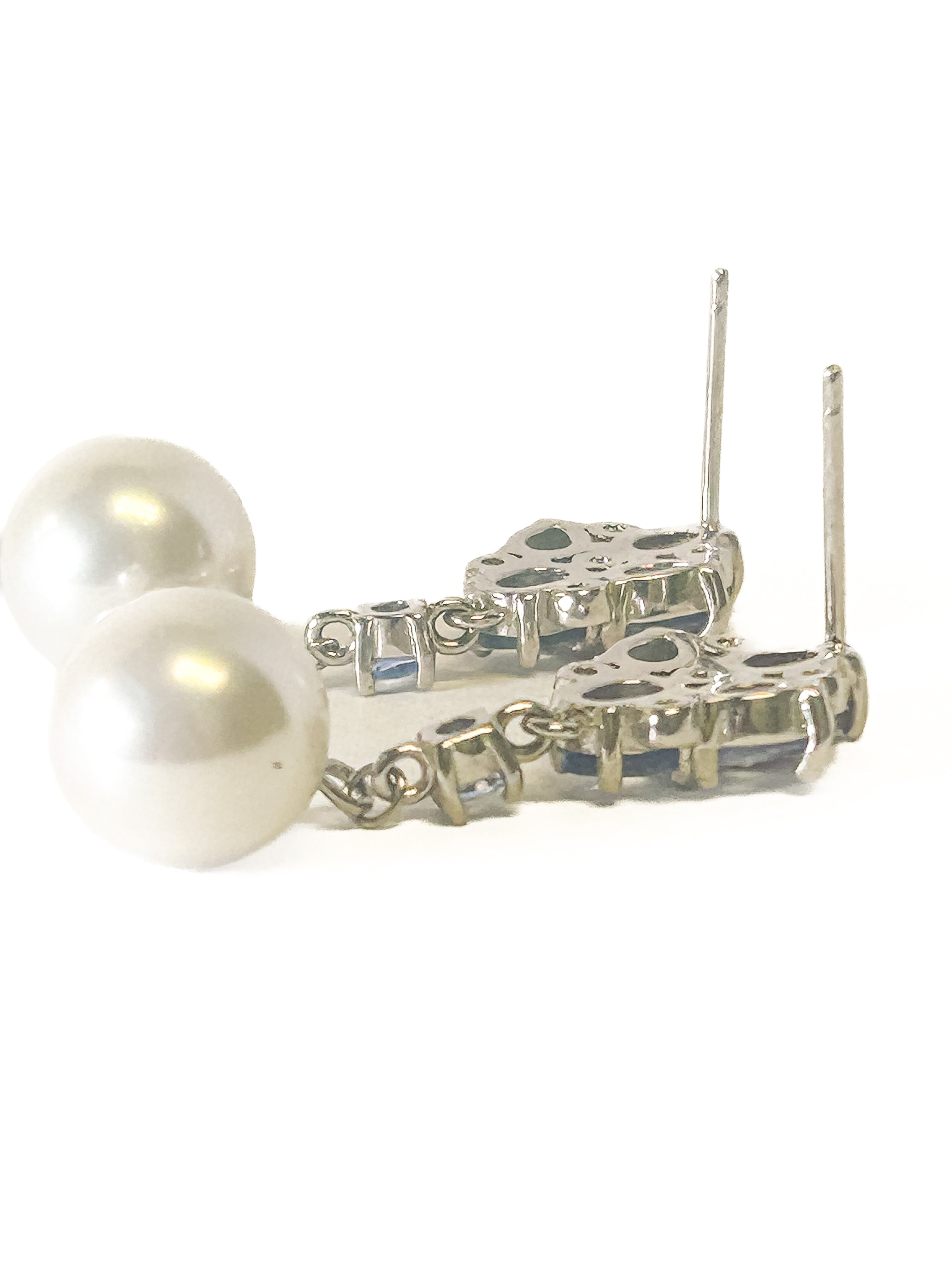 925 Sterling Silver Tanzanite, Ruby, and Pearl Dangle Earrings - Frijja, LLC