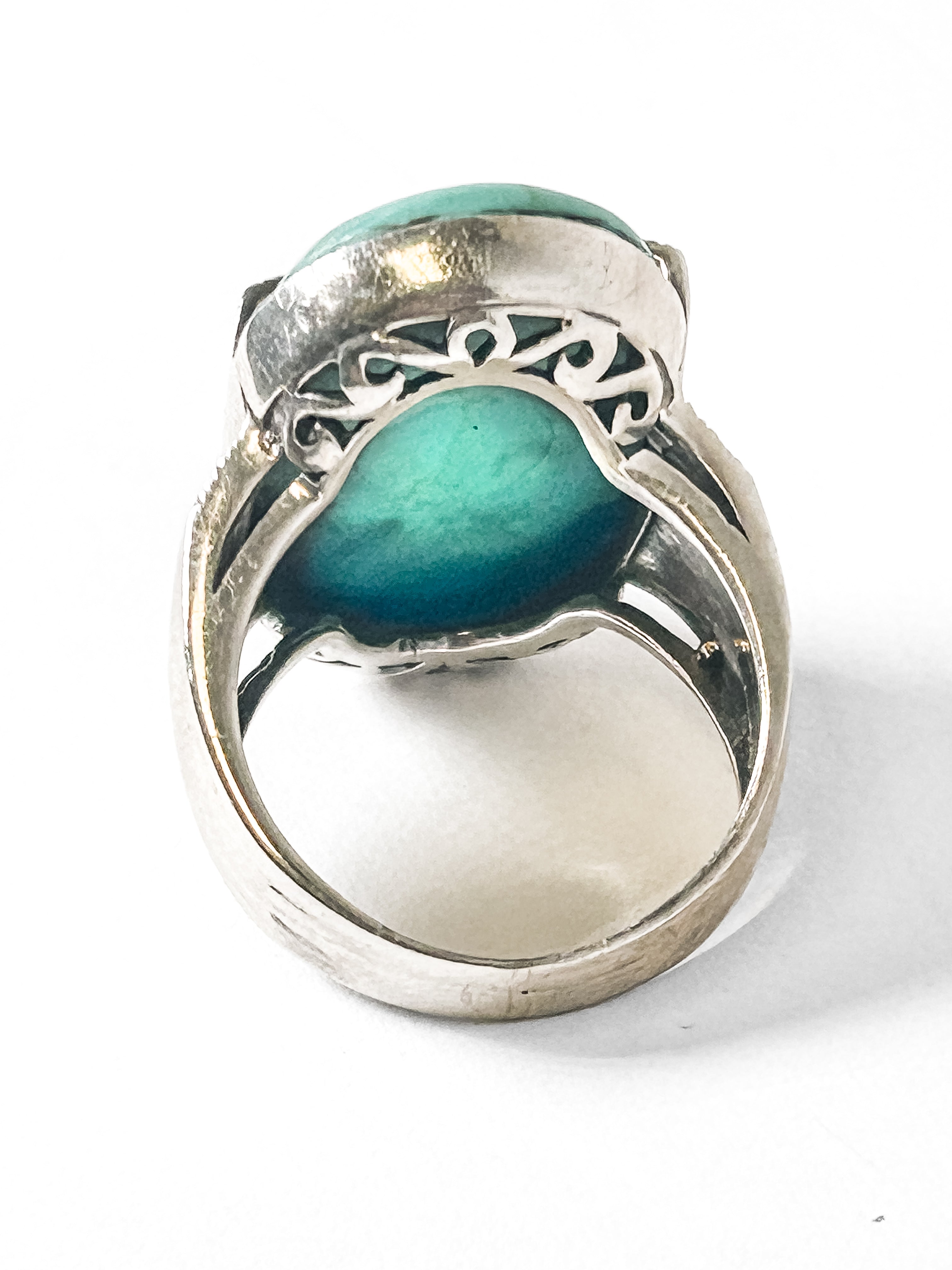 Vintage 925 Sterling Silver Large Oval Turquoise Ring - Size 8 - Frijja, LLC