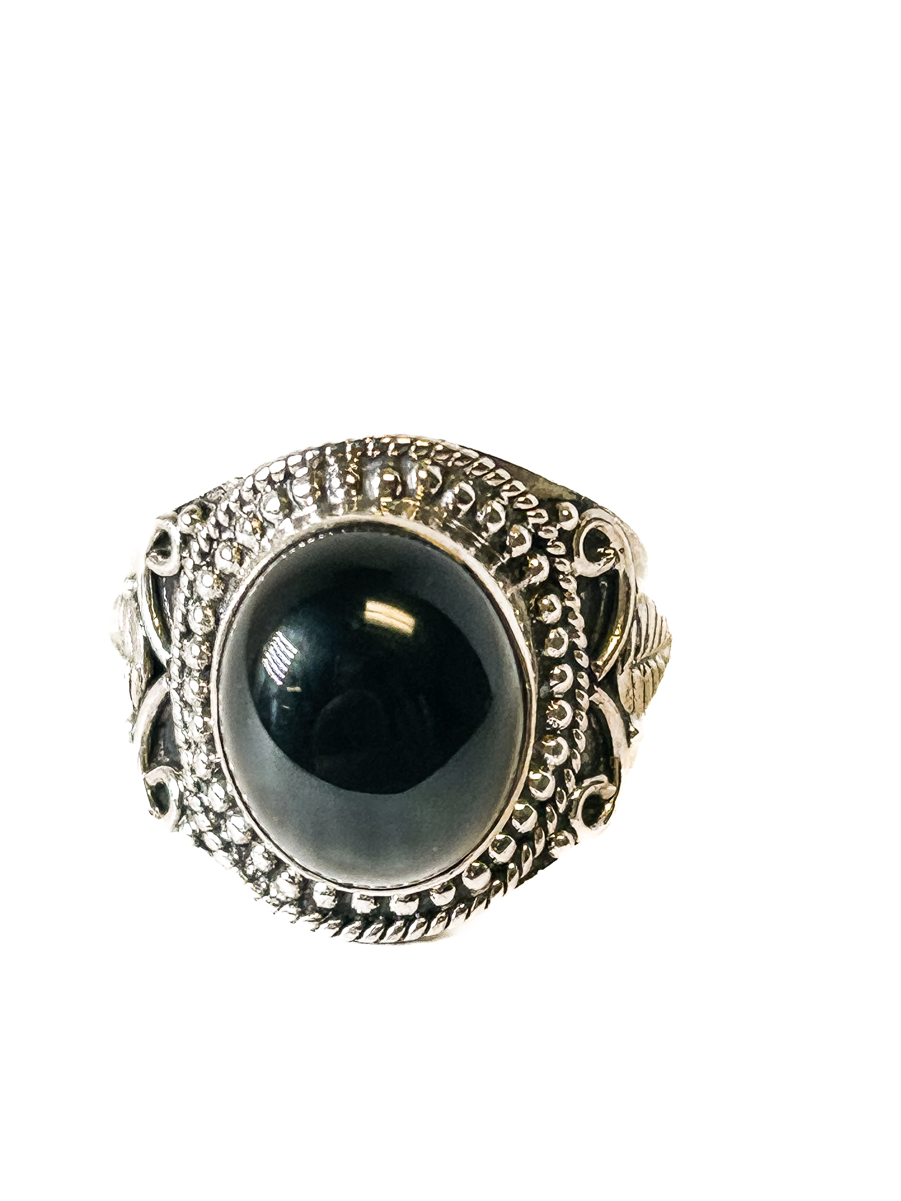 Vintage 925 Sterling Silver Round Onyx Ring - Size 7.5 - Frijja, LLC