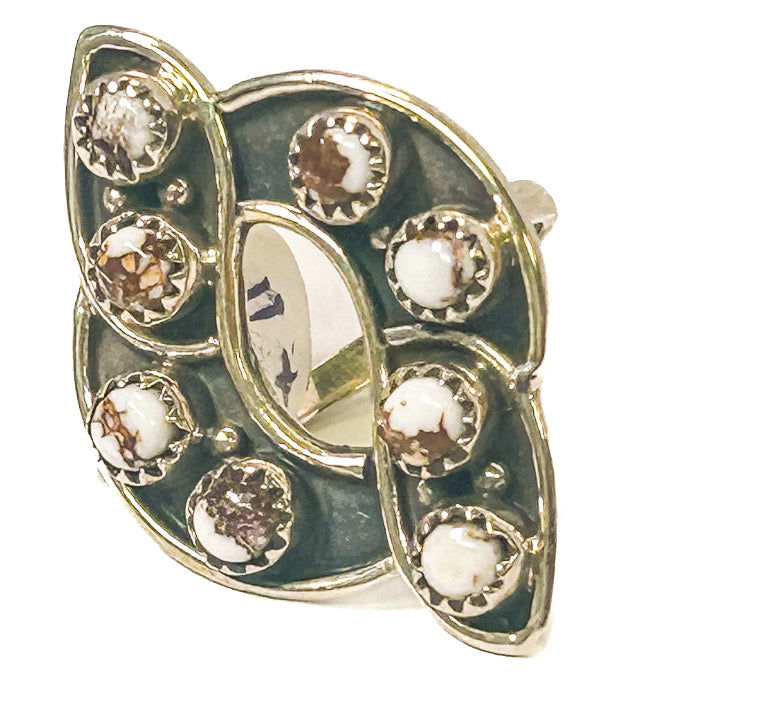Vintage 925 Sterling Silver White Buffalo Turquoise Ring - Size 8 - Frijja, LLC