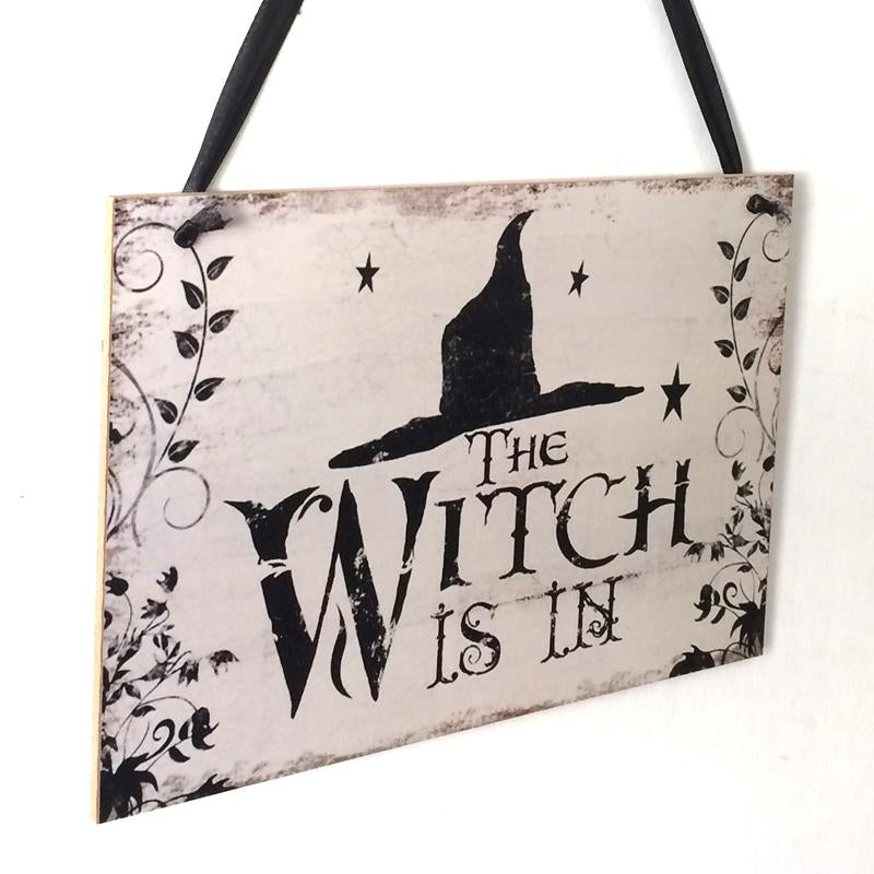 Halloween Decoration The Witch Is In Rustic Wooden Plaque Wall Sign