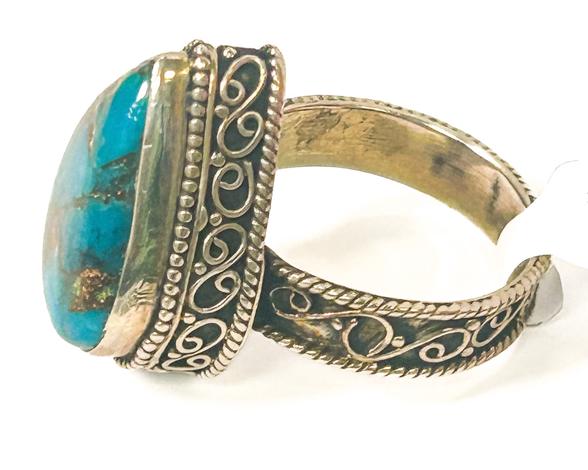 Vintage 925 Sterling Silver Copper Turquoise Ring Size 8 - Frijja, LLC