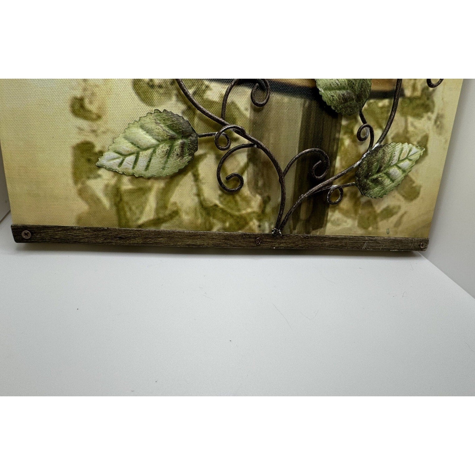 Rare Birdhouse Painting on Canvas and Metal Leaves - 12” X 12”
