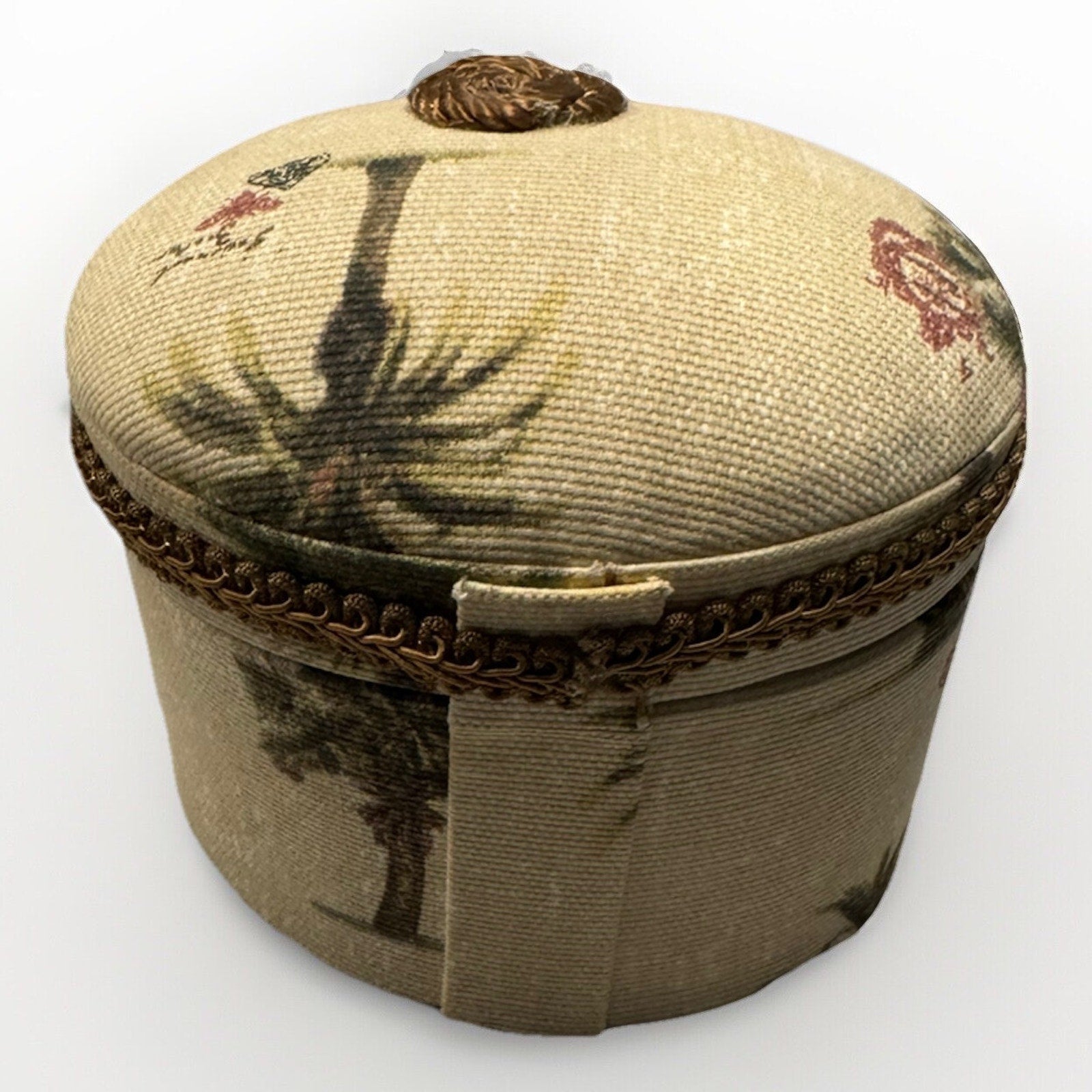 Coastal Design Tapestry Covered Oval Trinket Jewelry Sewing Box