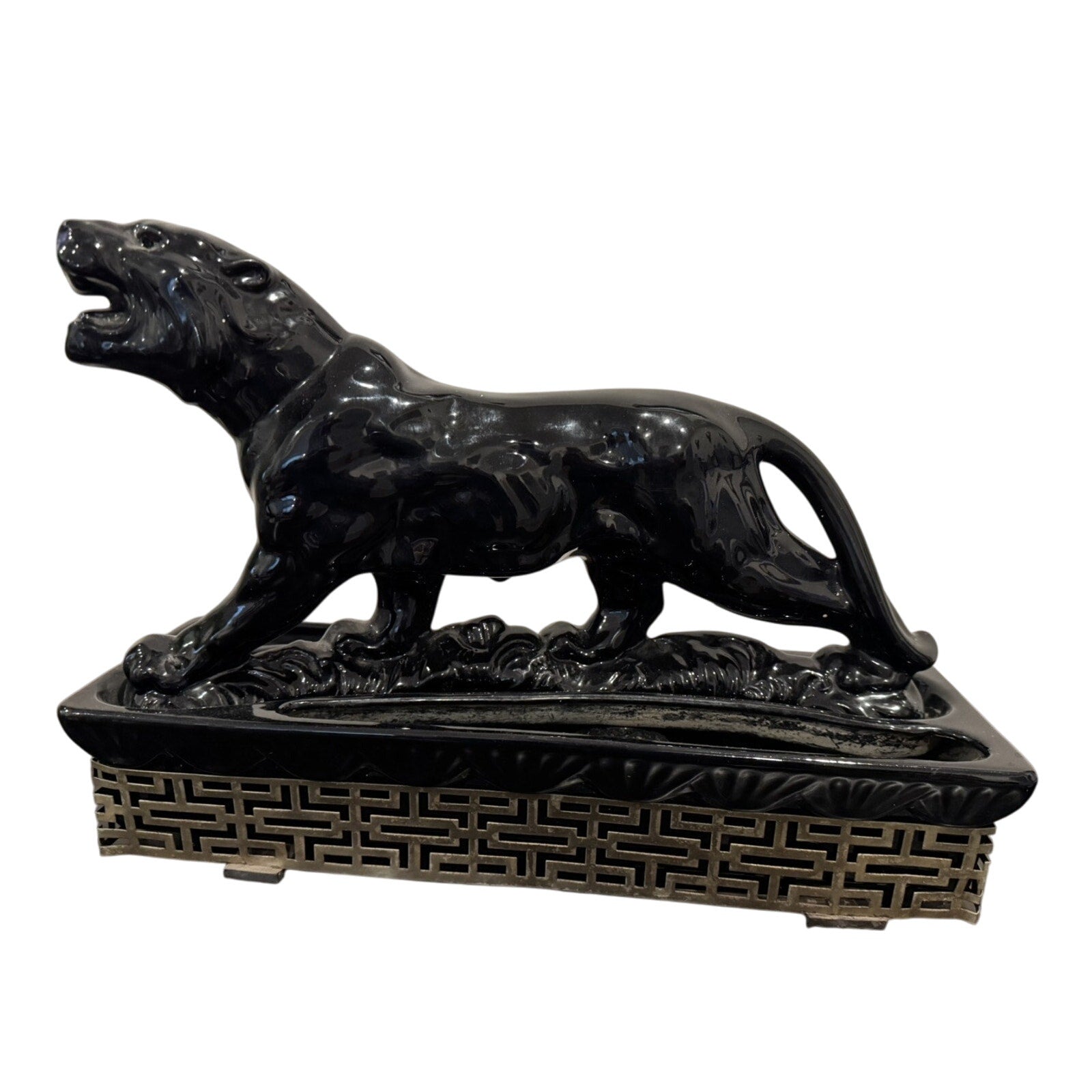 VTG Ceramic Black Panther Jaguar Planter Vase MCM 1953 MidCentury 15.5" x 11" H