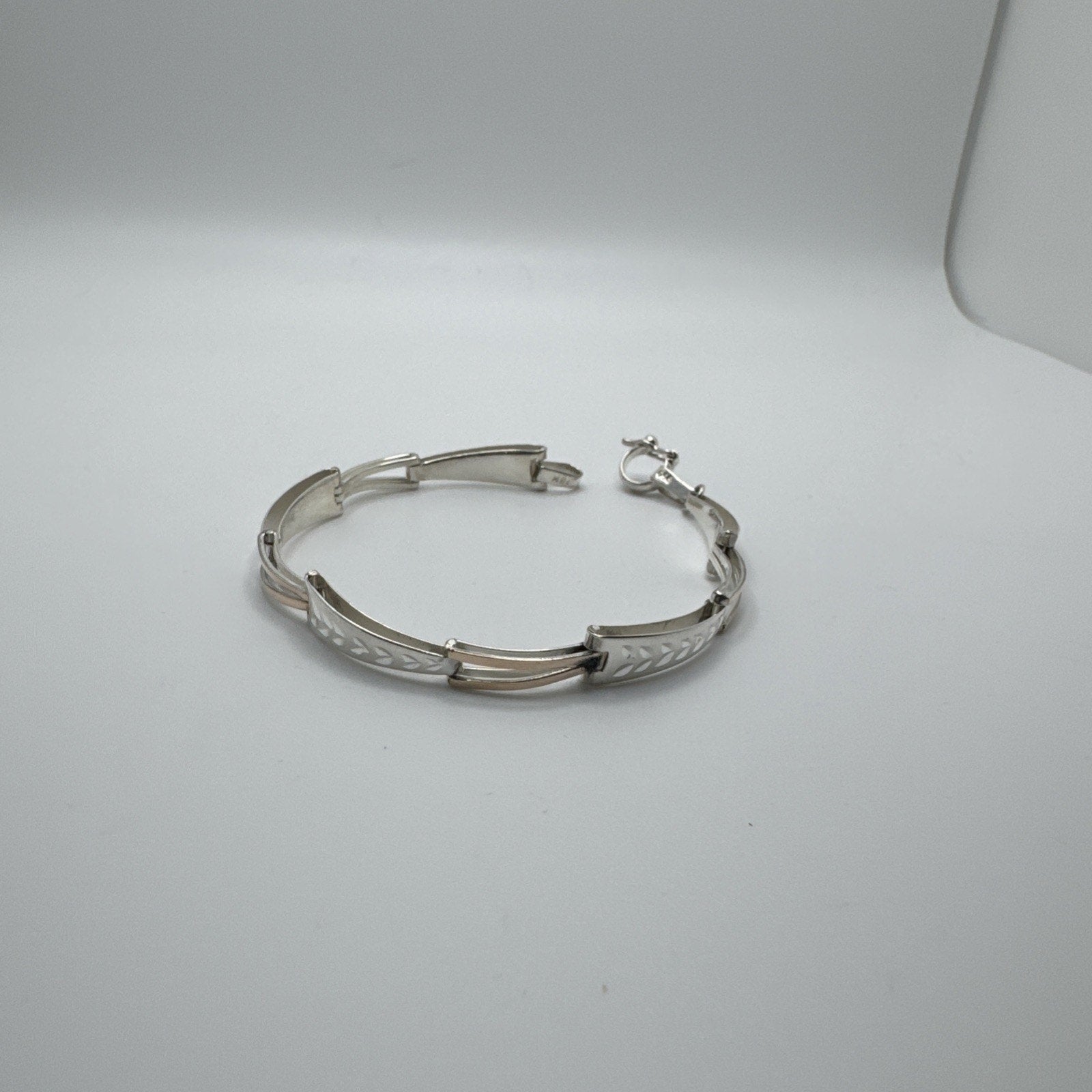 Designer Peruvian Sterling Silver 950 and 18K Gold Inlay Bracelet - 7.5”