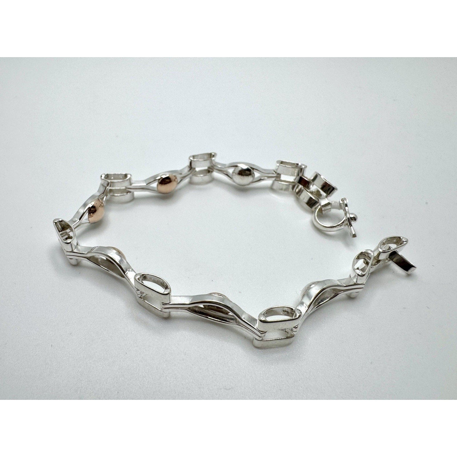 Designer Peruvian Sterling Silver 950 and 18K Gold Inlay Bracelet - 7.5”