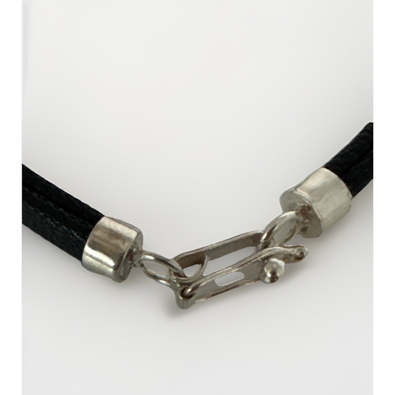 950 Sterling Silver Black Leather Bracelet Heart