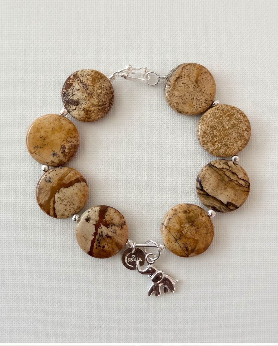 .950 Sterling Silver Picture Jasper Bracelet - 7.5”