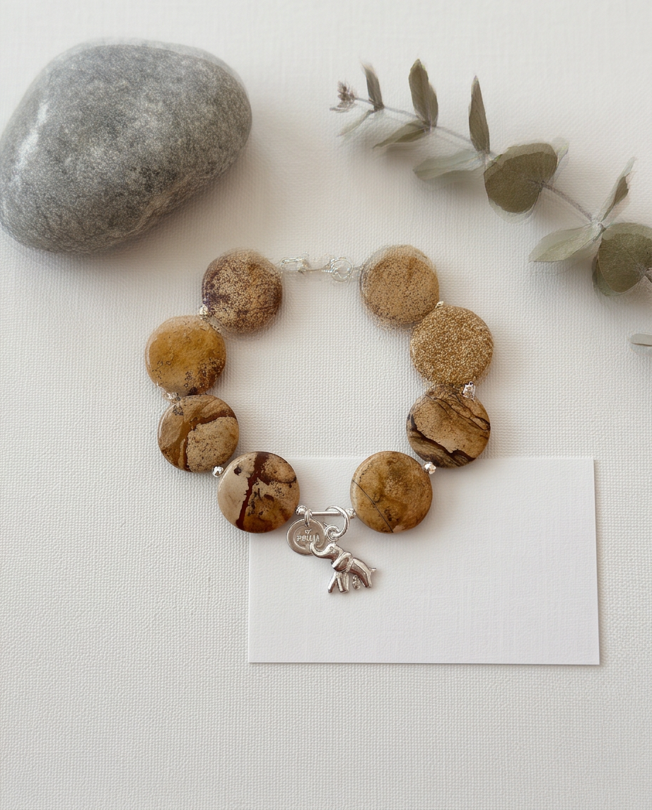 .950 Sterling Silver Picture Jasper Bracelet - 7.5”