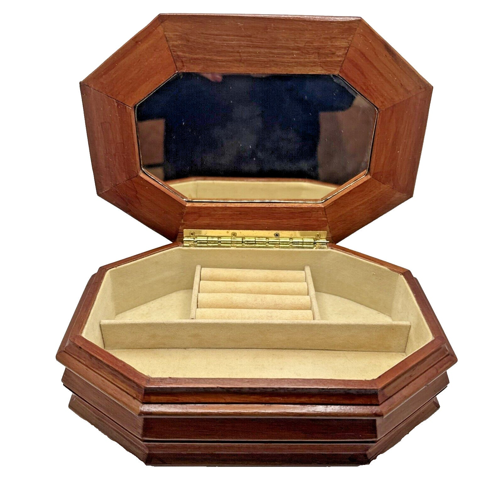Centurion Vintage Wooden Jewelry Box with Mirror Ring Slots Lined