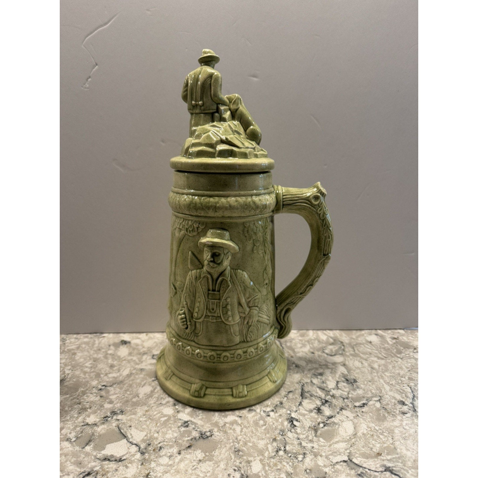 Vintage Ceramic German Hunter Beer Stein with Lid 1970s