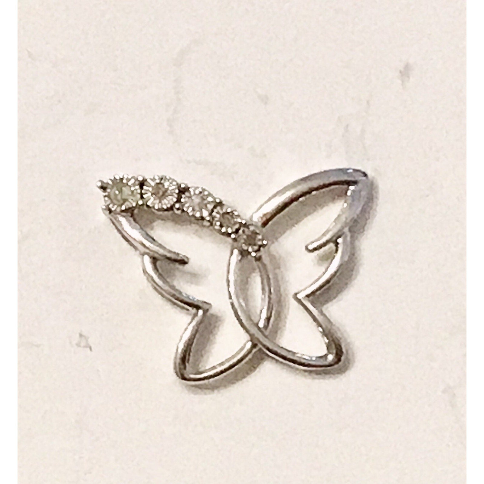925 Sterling Silver Diamonds Butterfly Pendant - 1.25”