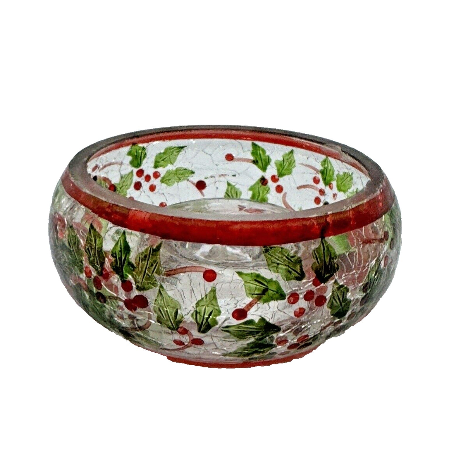Yankee Candle Christmas Holly Crackle Glass Tealight Votive Holder Holiday