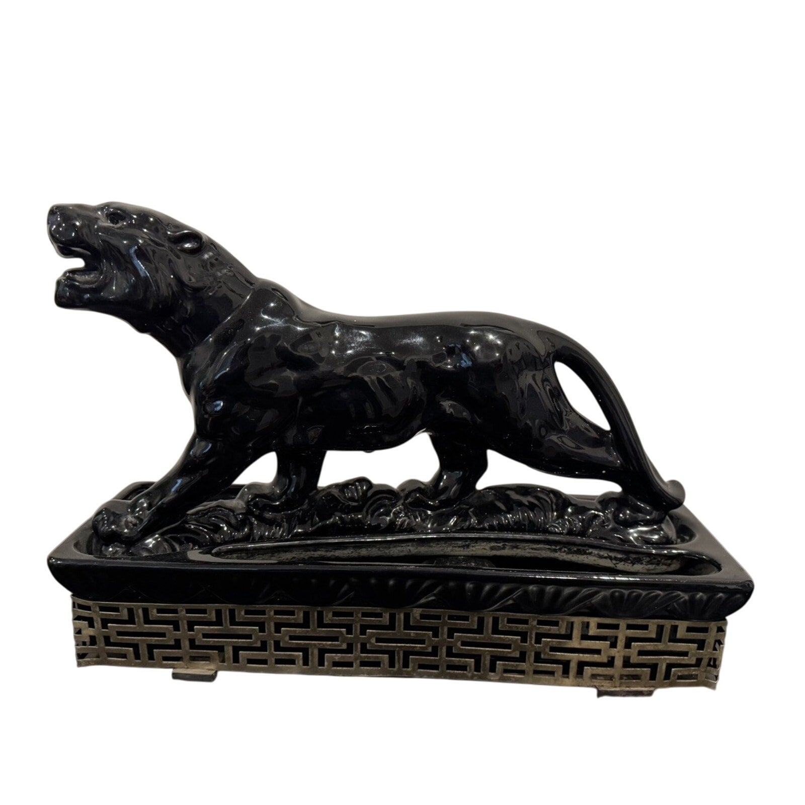 VTG Ceramic Black Panther Jaguar Planter Vase MCM 1953 MidCentury 15.5" x 11" H