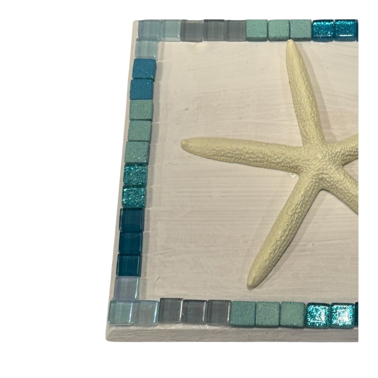 Coastal Wood Mosaic Riser Stand Candle Planter Decor