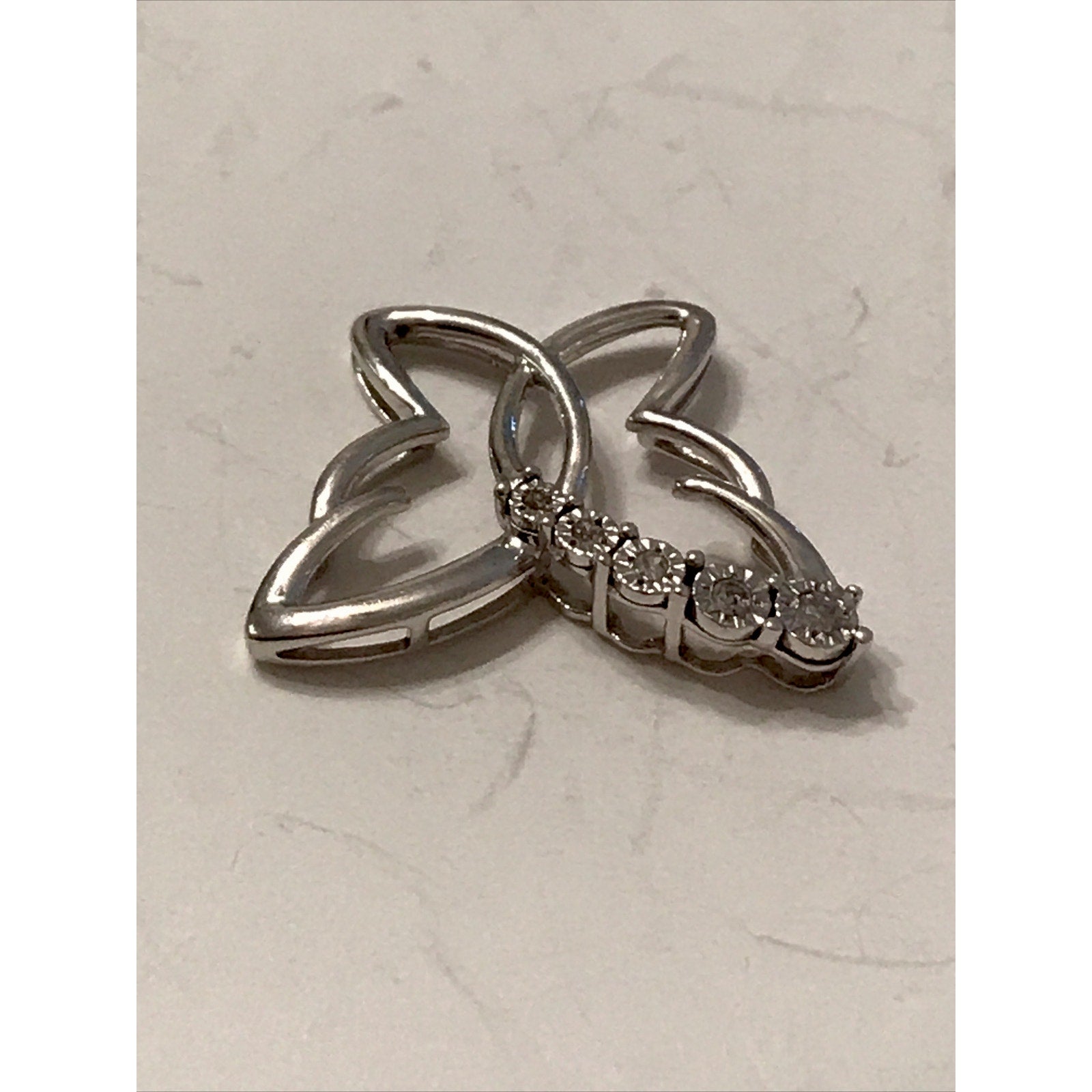 925 Sterling Silver Diamonds Butterfly Pendant - 1.25”