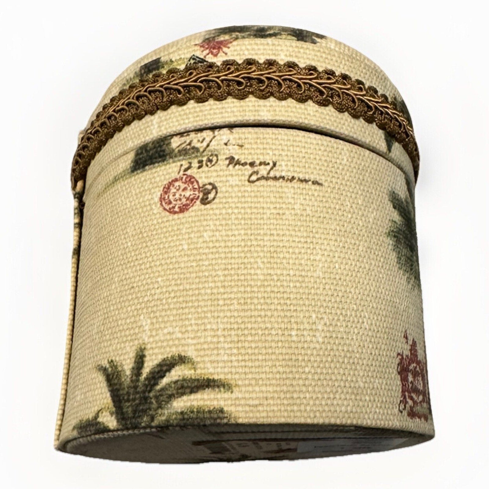 Coastal Design Tapestry Covered Oval Trinket Jewelry Sewing Box