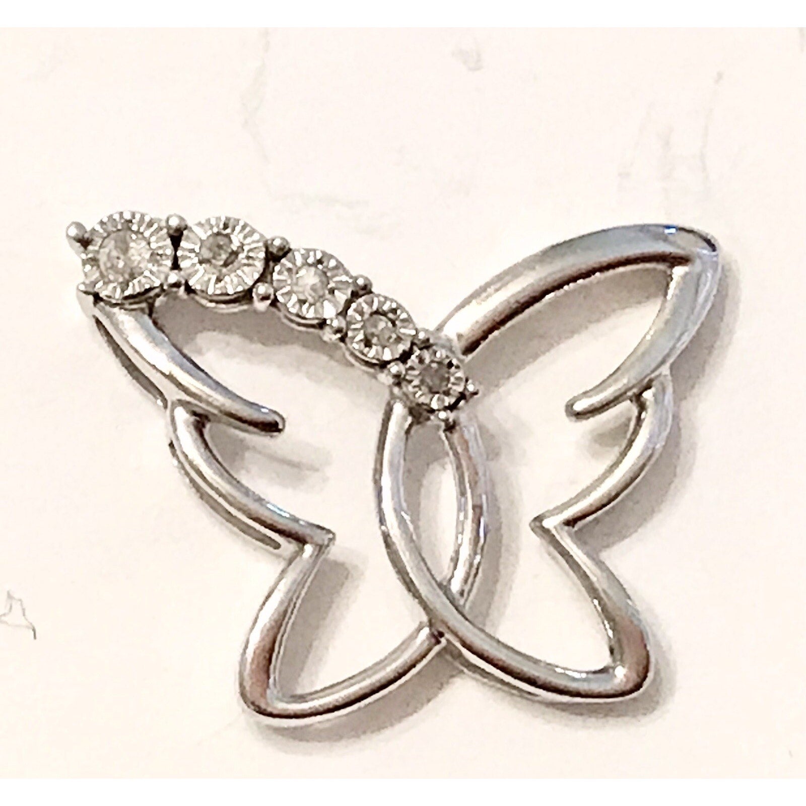 925 Sterling Silver Diamonds Butterfly Pendant - 1.25”
