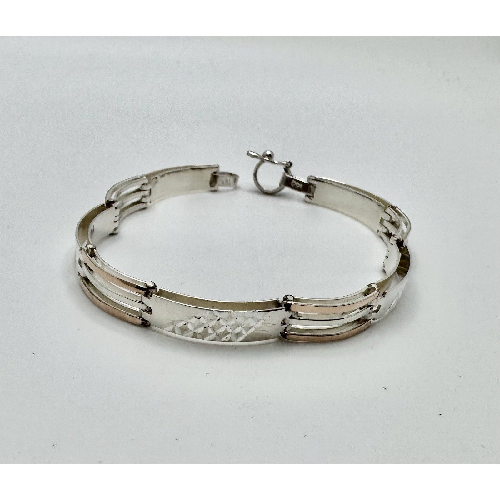 Designer Peruvian Sterling Silver 950 and 18K Gold Inlay Bracelet - 7.5”