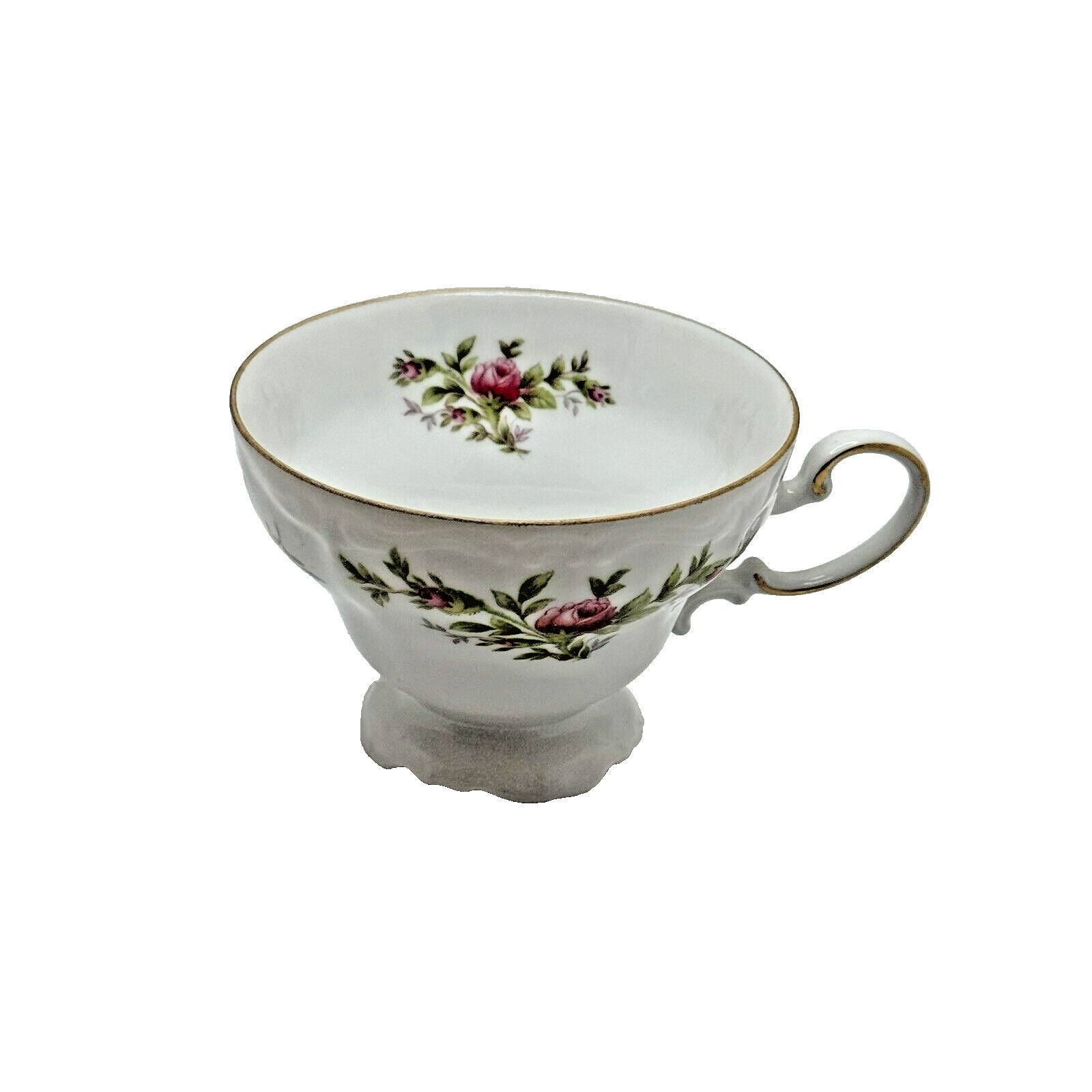 Johann Haviland Fine China Moss Rose Footed Teacup w/Gold Trim Bavaria