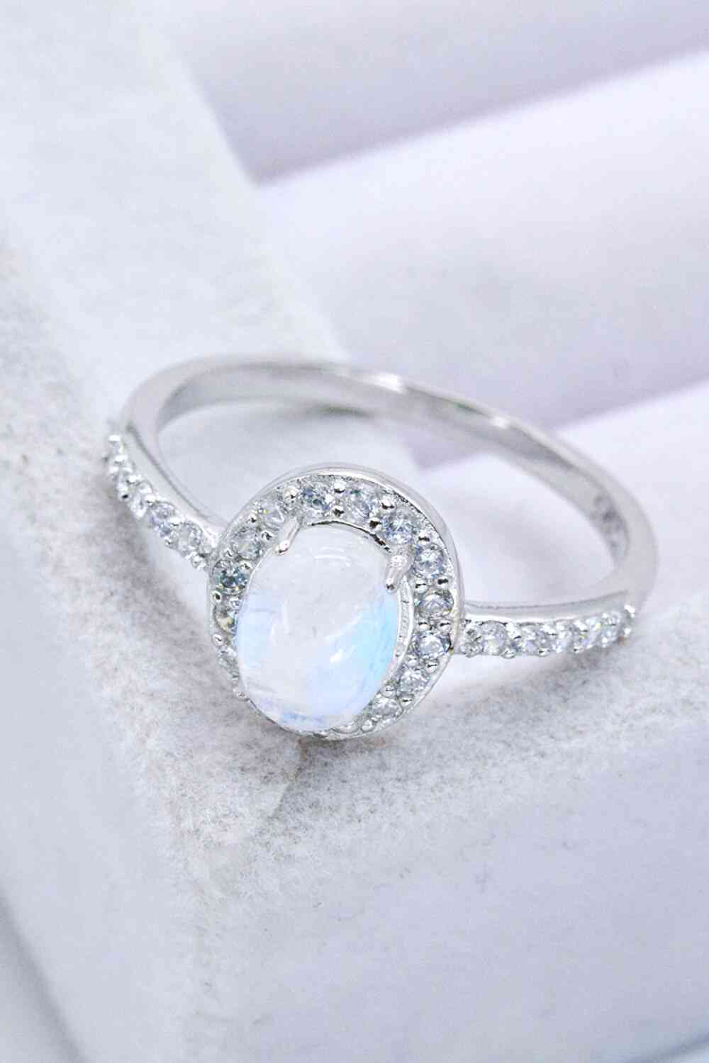 925 Sterling Silver Natural Moonstone Halo Ring