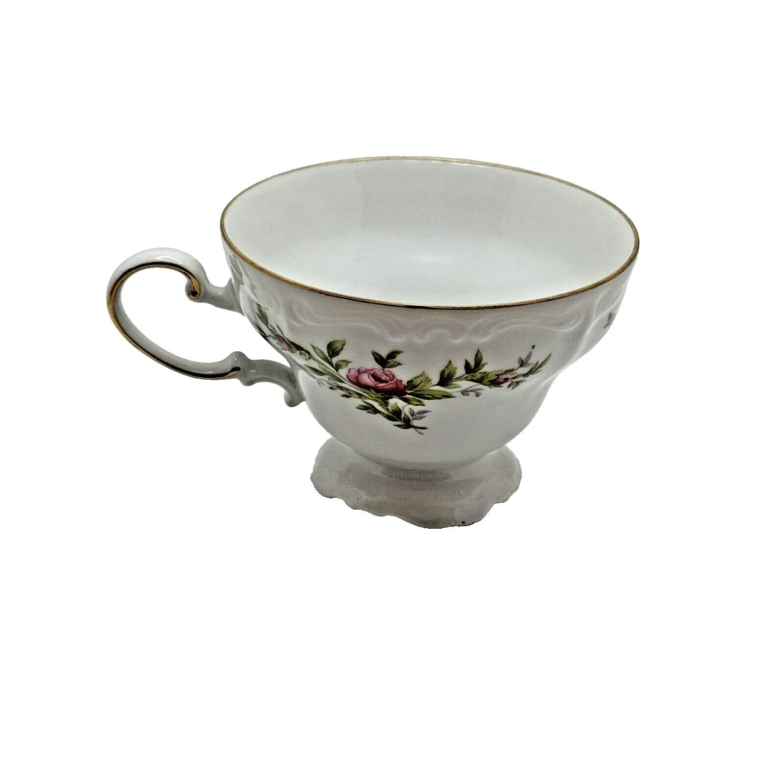 Johann Haviland Fine China Moss Rose Footed Teacup w/Gold Trim Bavaria