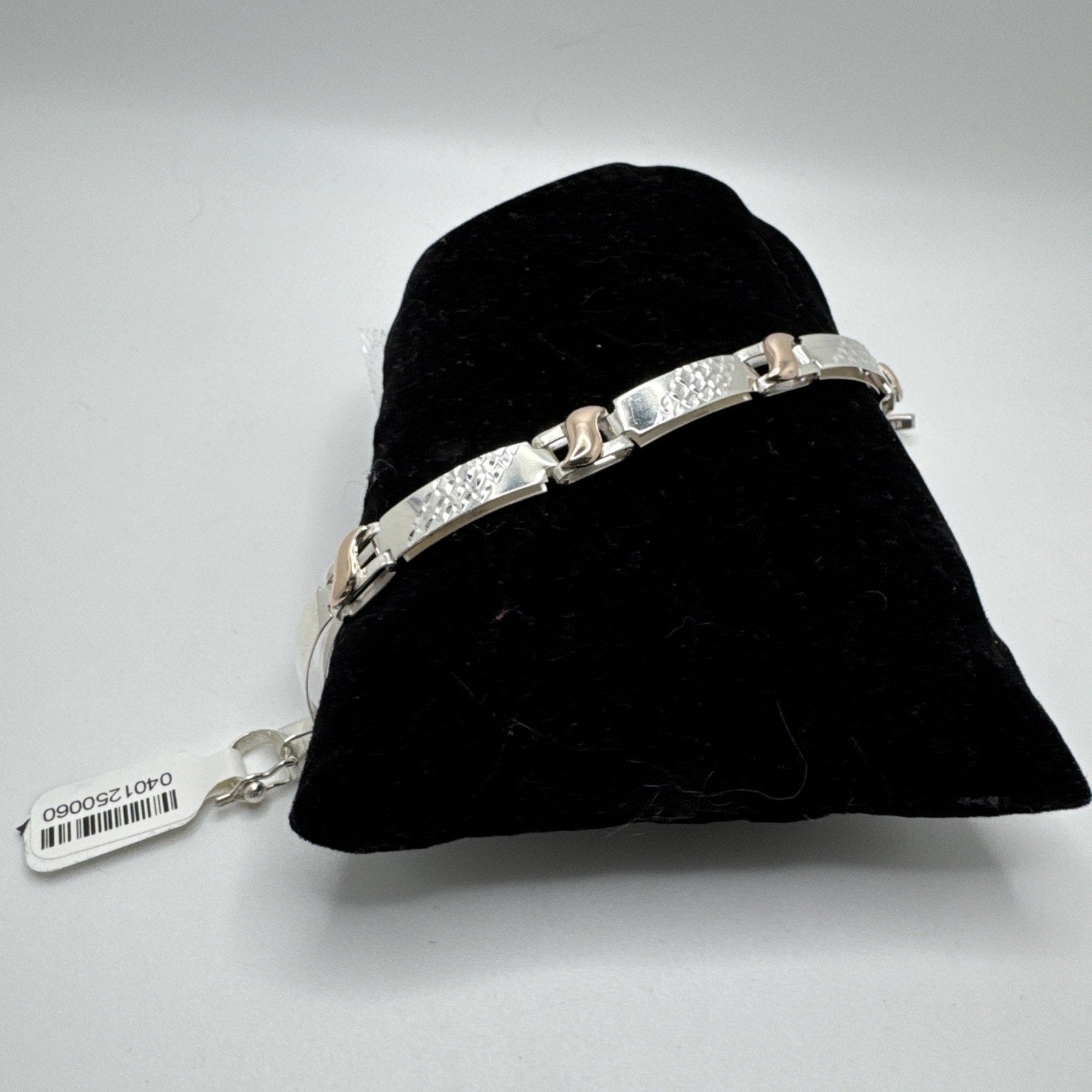 Designer Peruvian Sterling Silver 950 and 18K Gold Inlay Bracelet - 7.5”