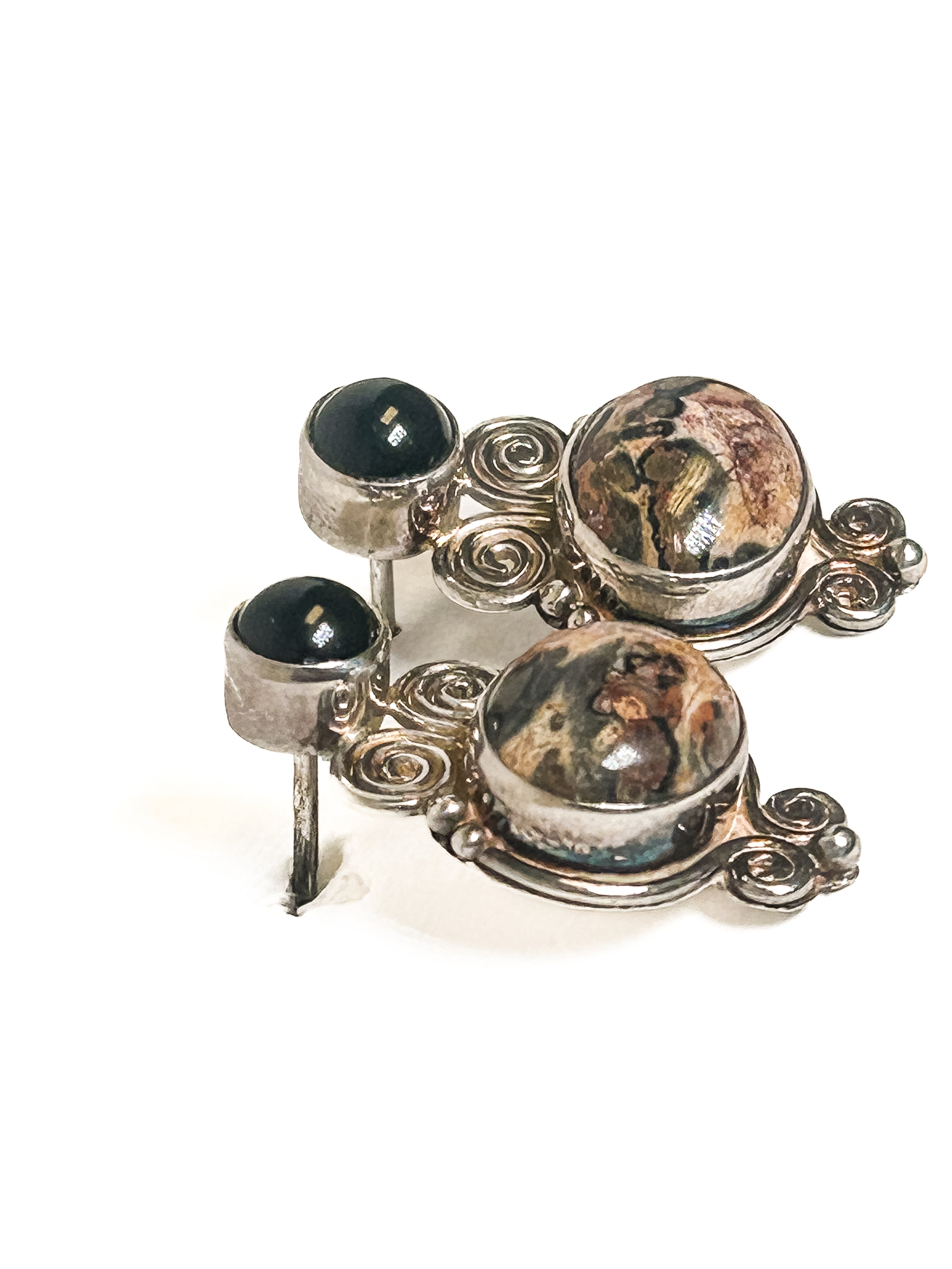 Vintage 925 Sterling Silver Picture Jasper and Onyx Earrings - Frijja, LLC