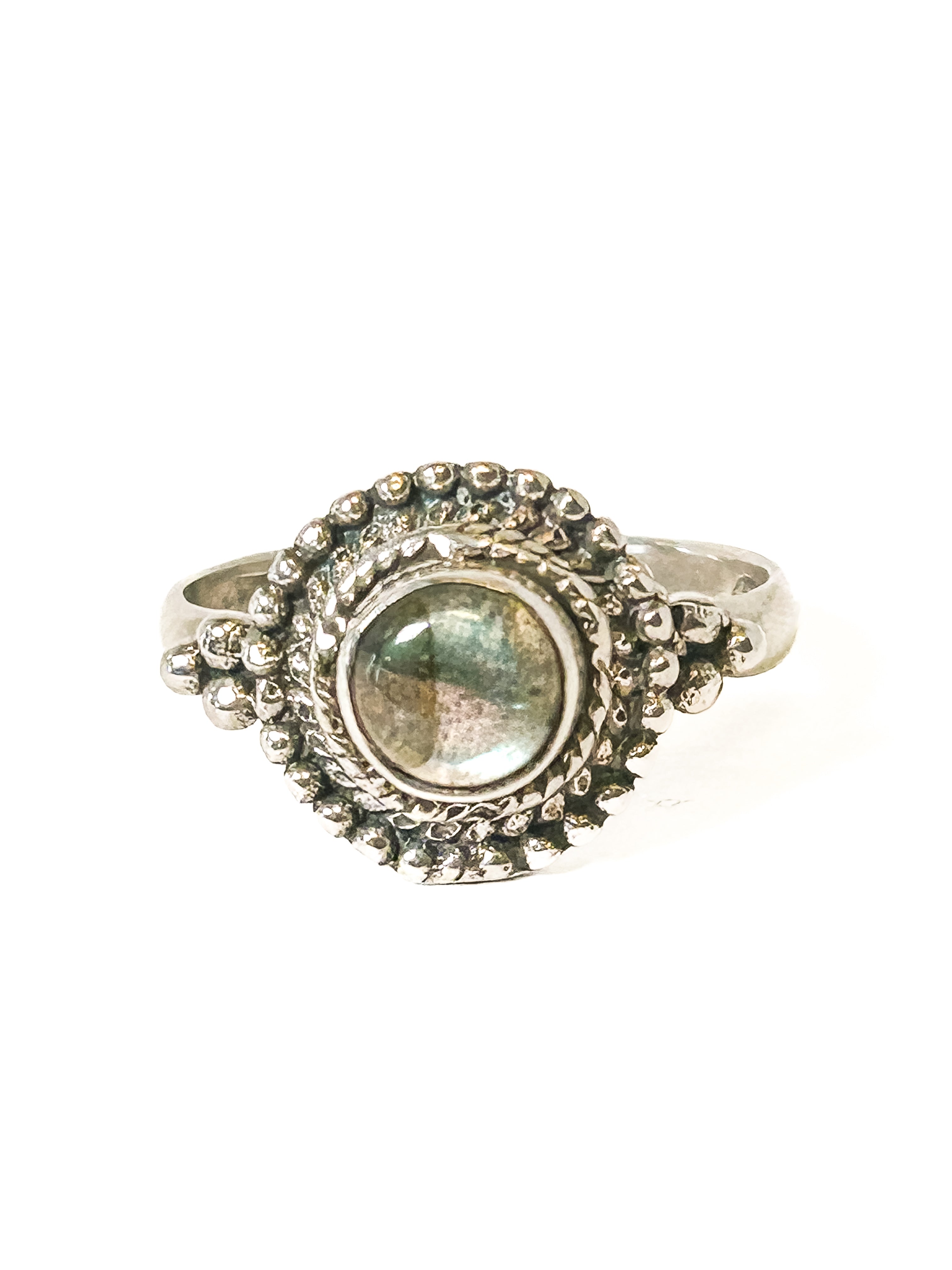 Vintage 925 Sterling Silver Round Labradorite Ring - Size 7.5 - Frijja, LLC