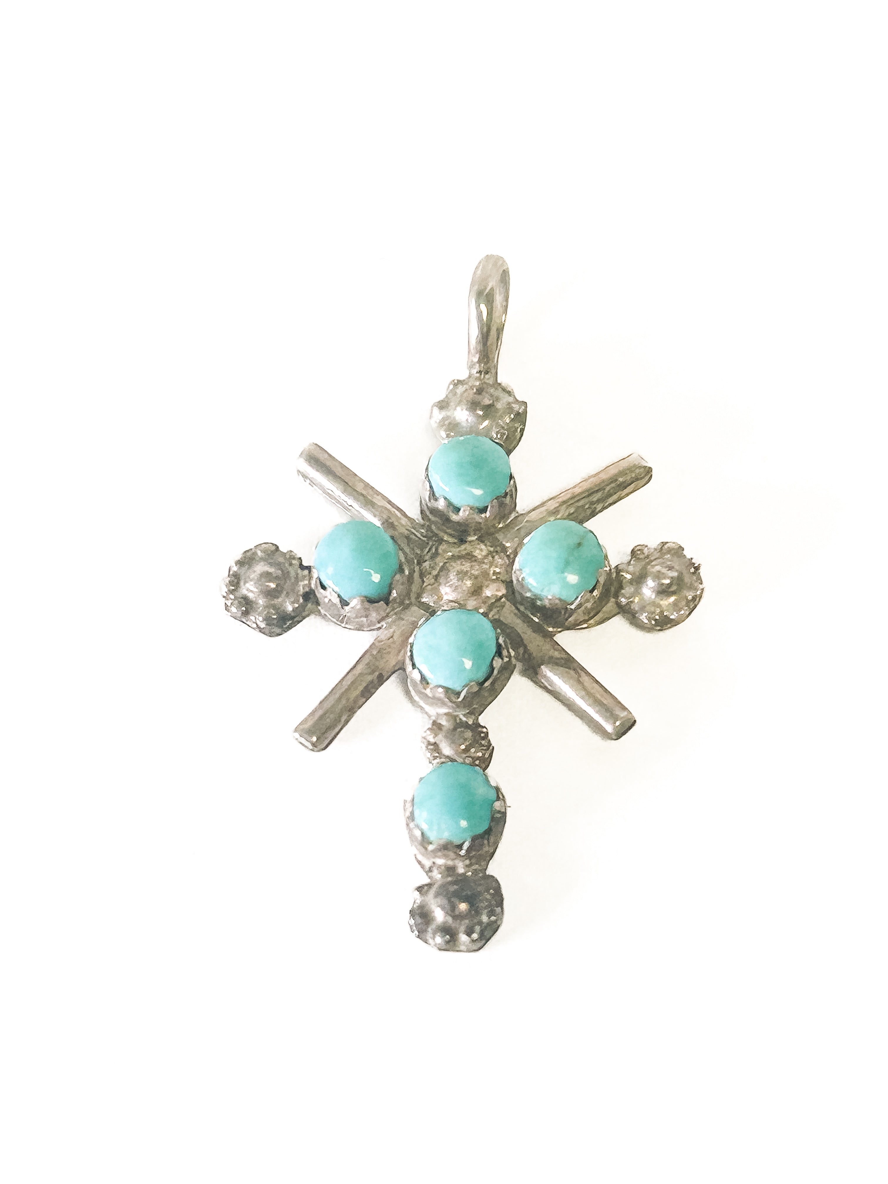 Vintage 925 Sterling Silver Turquoise Cross Pendant - Frijja, LLC