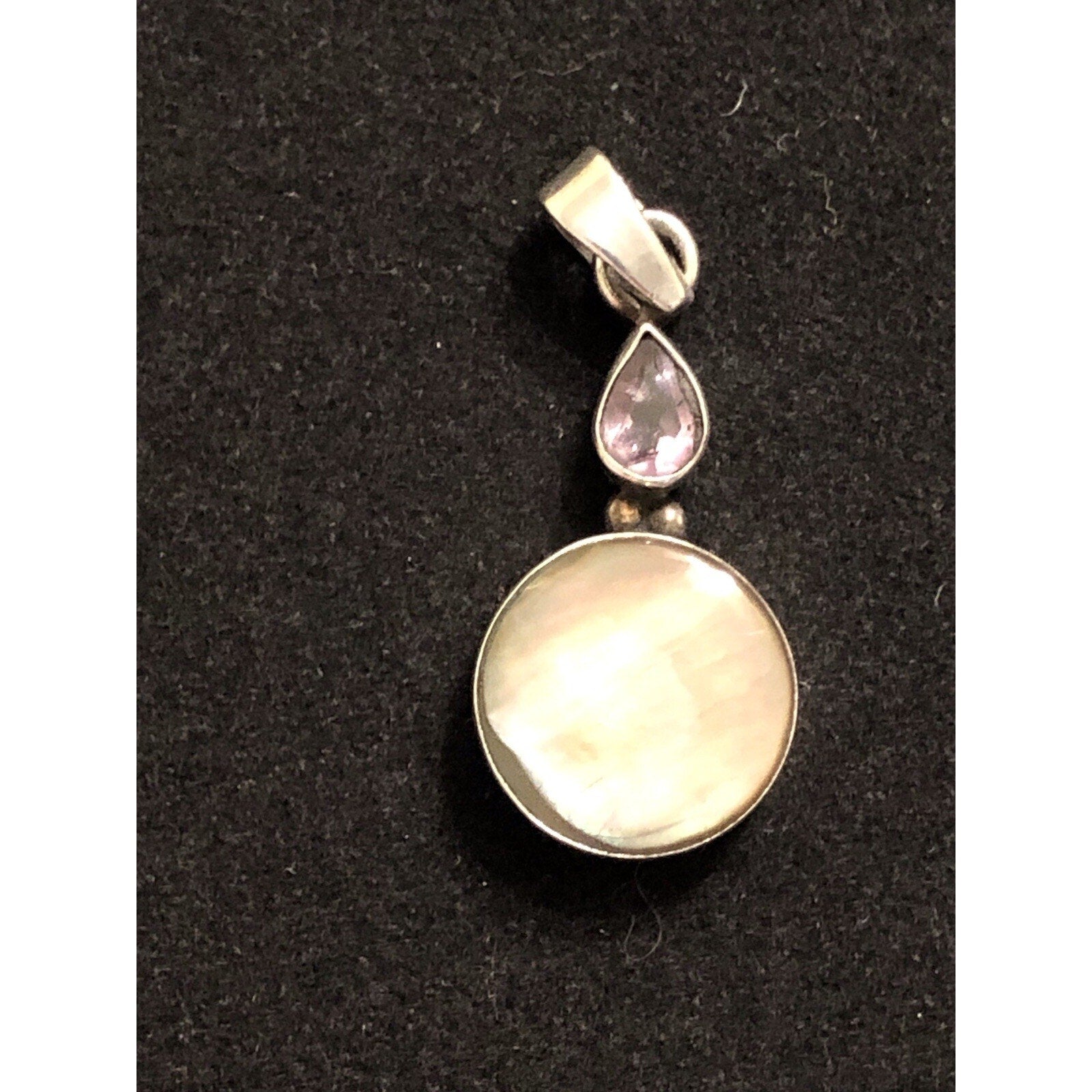 925 Sterling Silver Mother of Pearl Amethyst Pendant