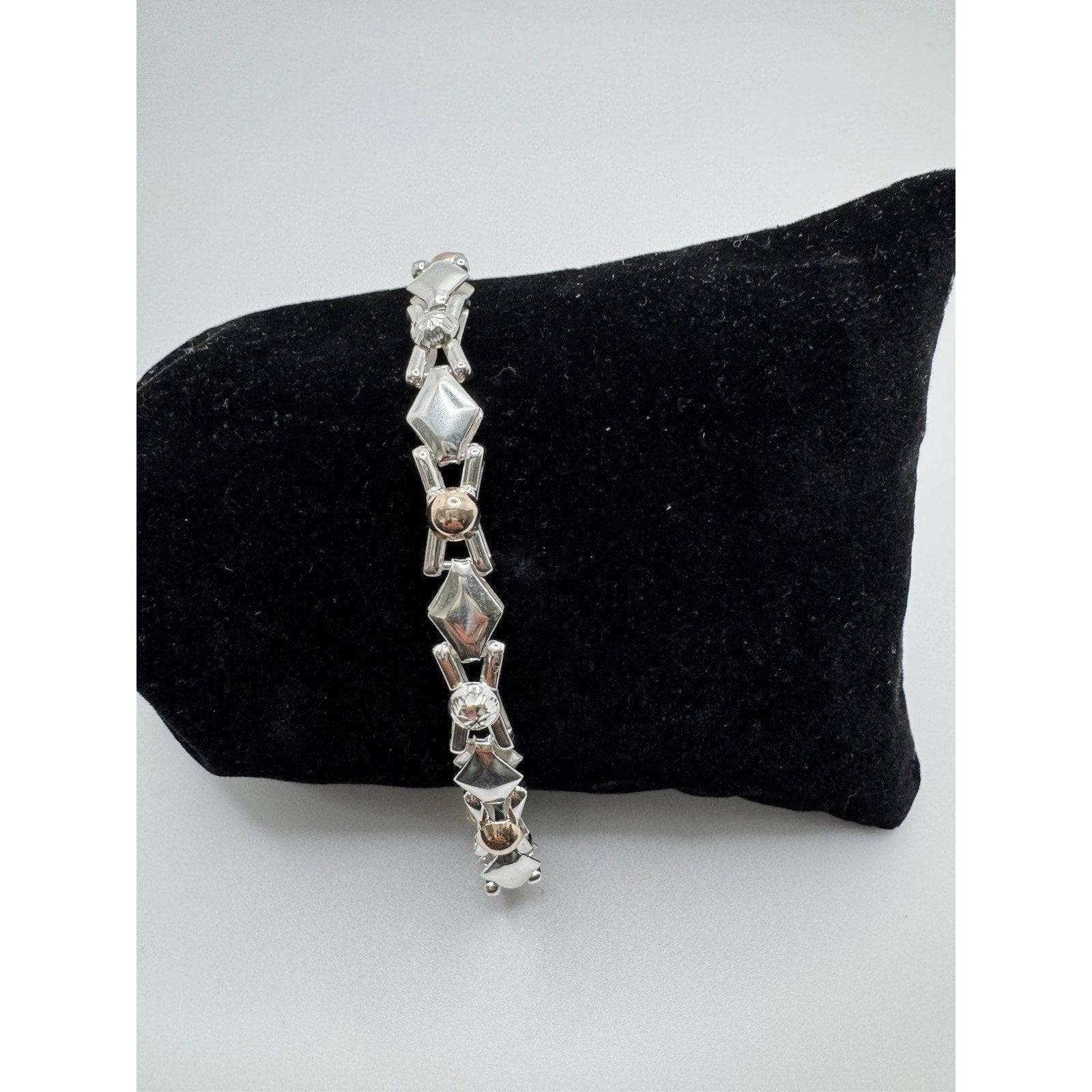 Designer Peruvian Sterling Silver 950 and 18K Gold Inlay Bracelet - 7.5”