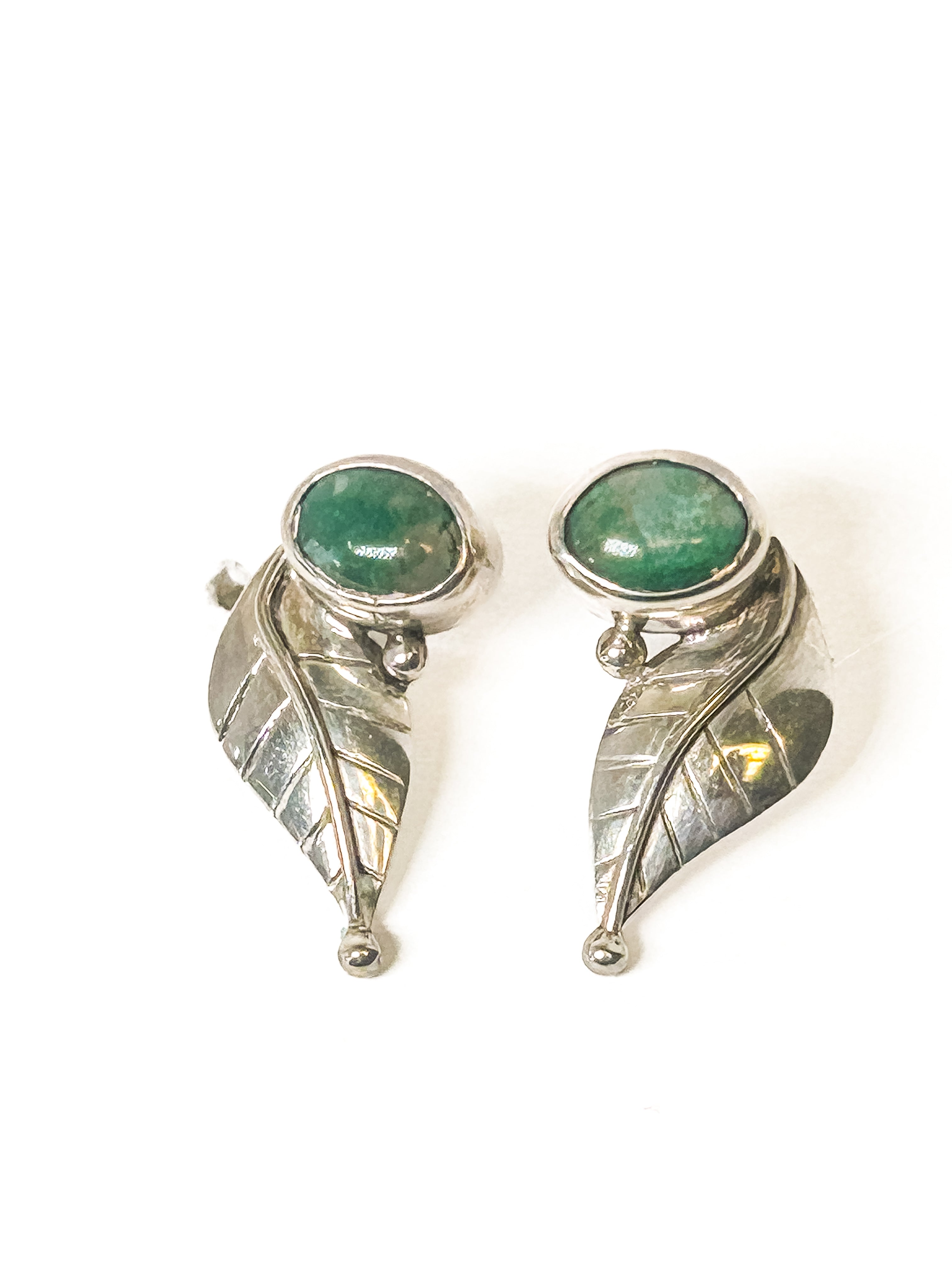 Vintage 925 Sterling Silver Green Chrysocolla Earrings