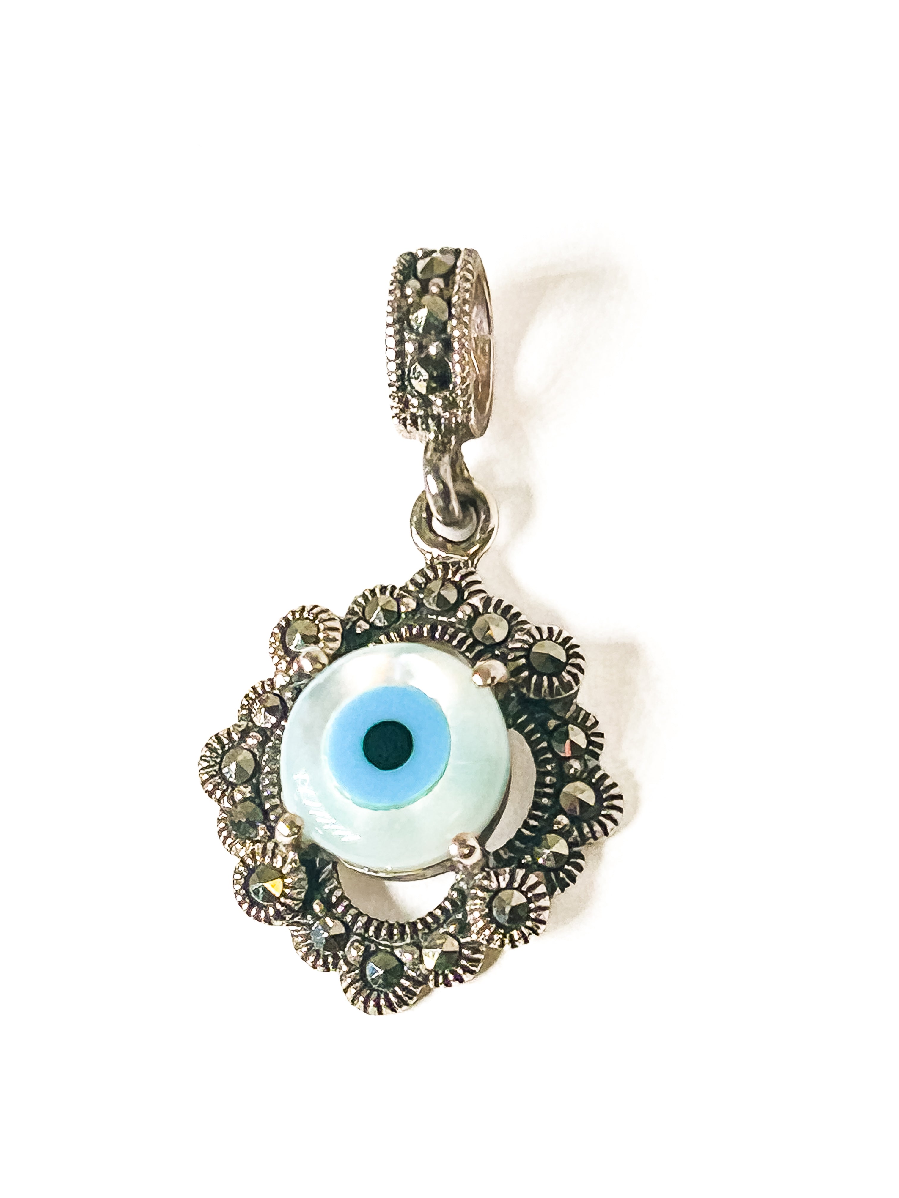 Vintage 925 Sterling Silver Marcasite Evil Eye Pendant - Frijja, LLC