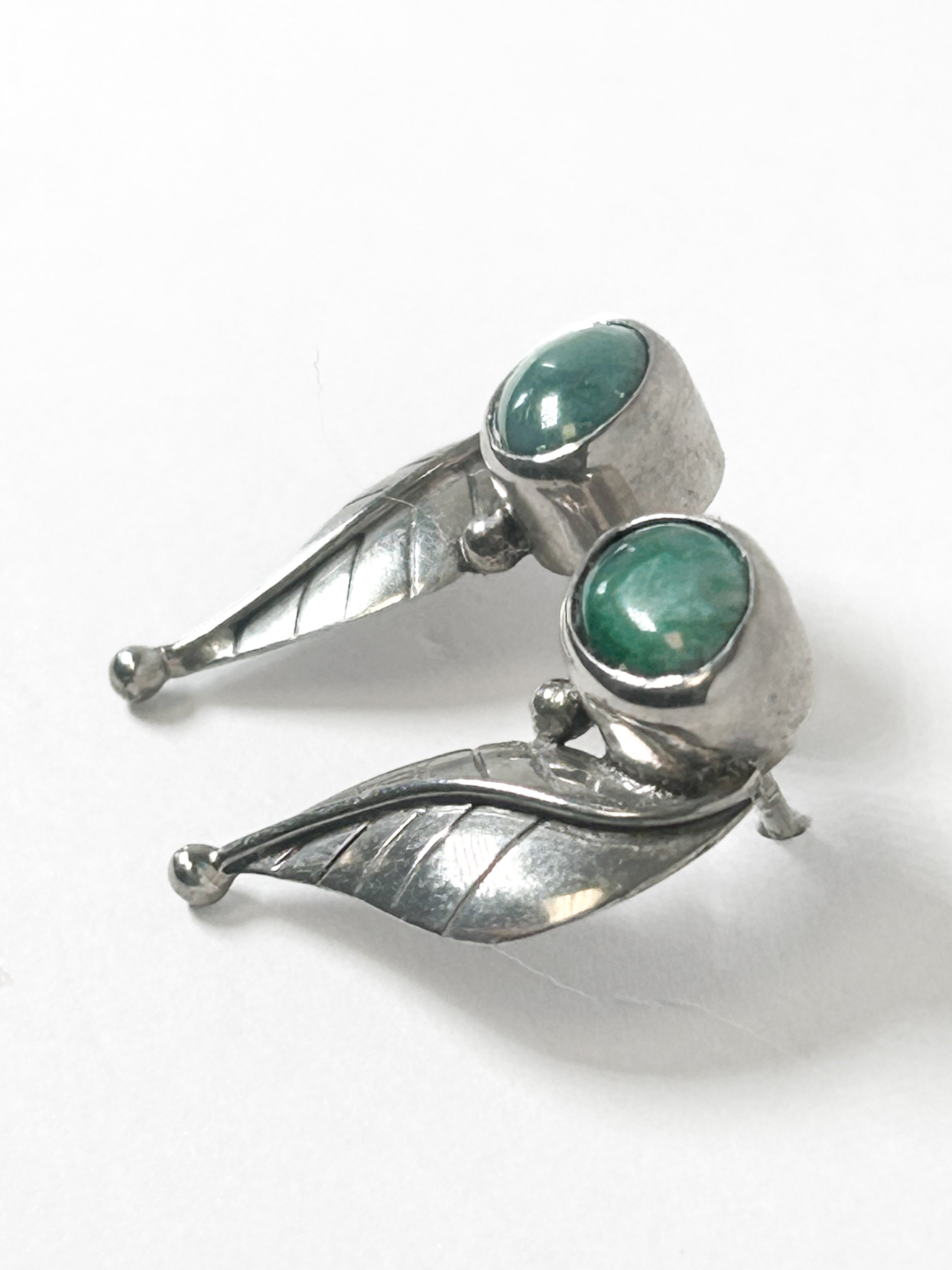 Vintage 925 Sterling Silver Green Chrysocolla Earrings