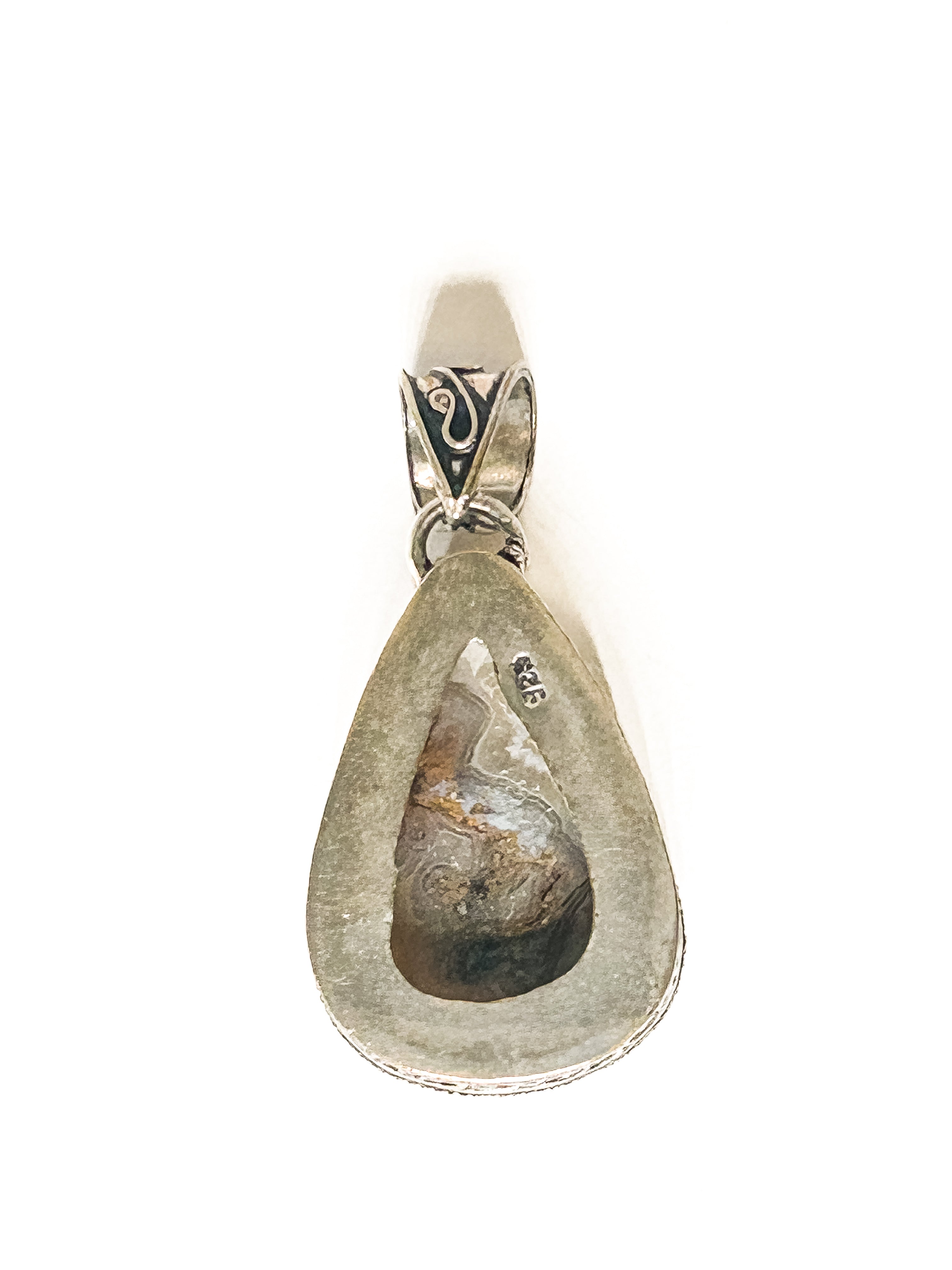 Vintage 925 Sterling Silver Large Teardrop Lace Agate Pendant - Frijja, LLC