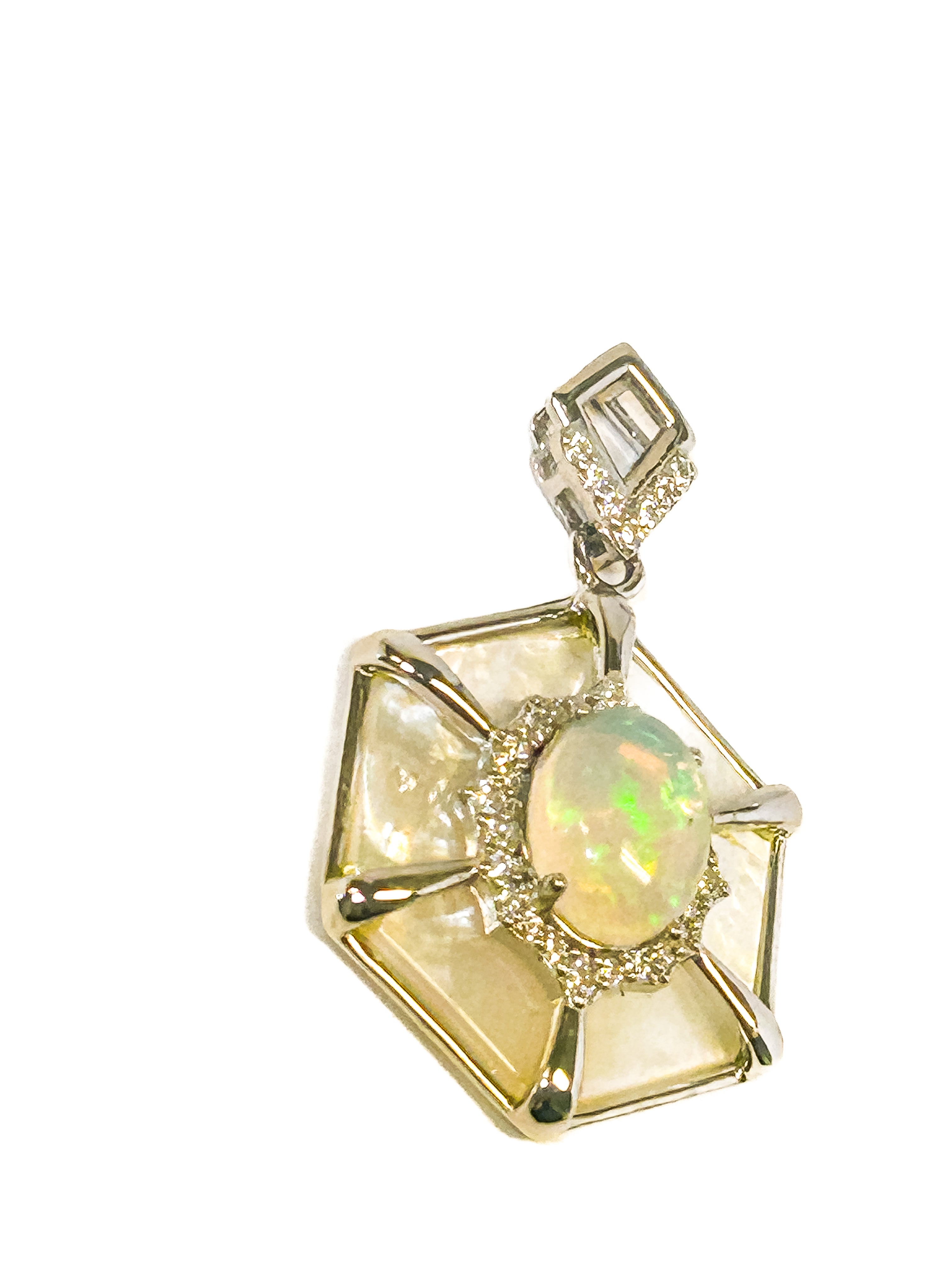 Vintage 925 Sterling Silver Opal Hexagon Pendant - Frijja, LLC