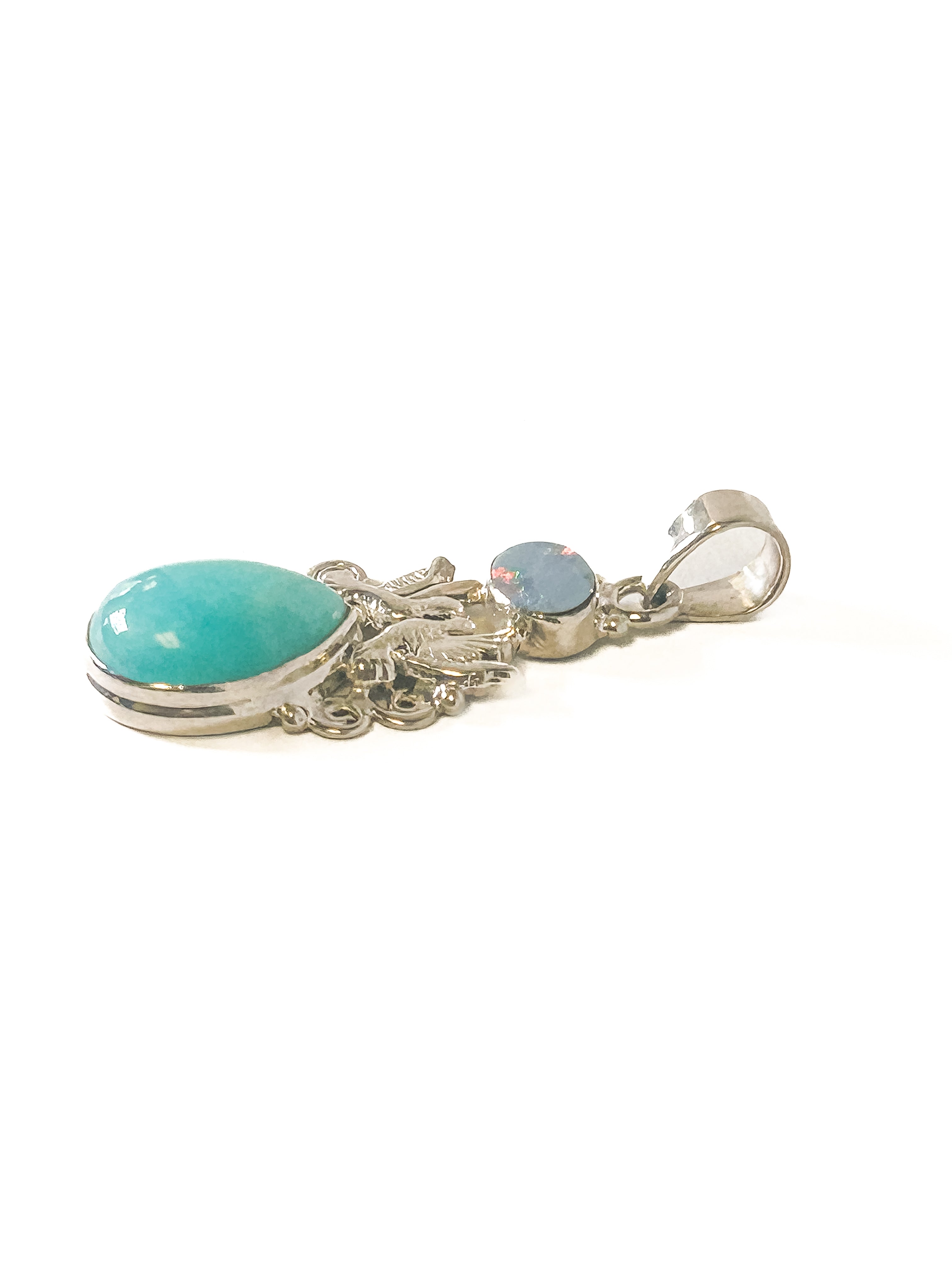 Vintage 925 Sterling Silver Australian Opal and Larimar Pendant - Frijja, LLC