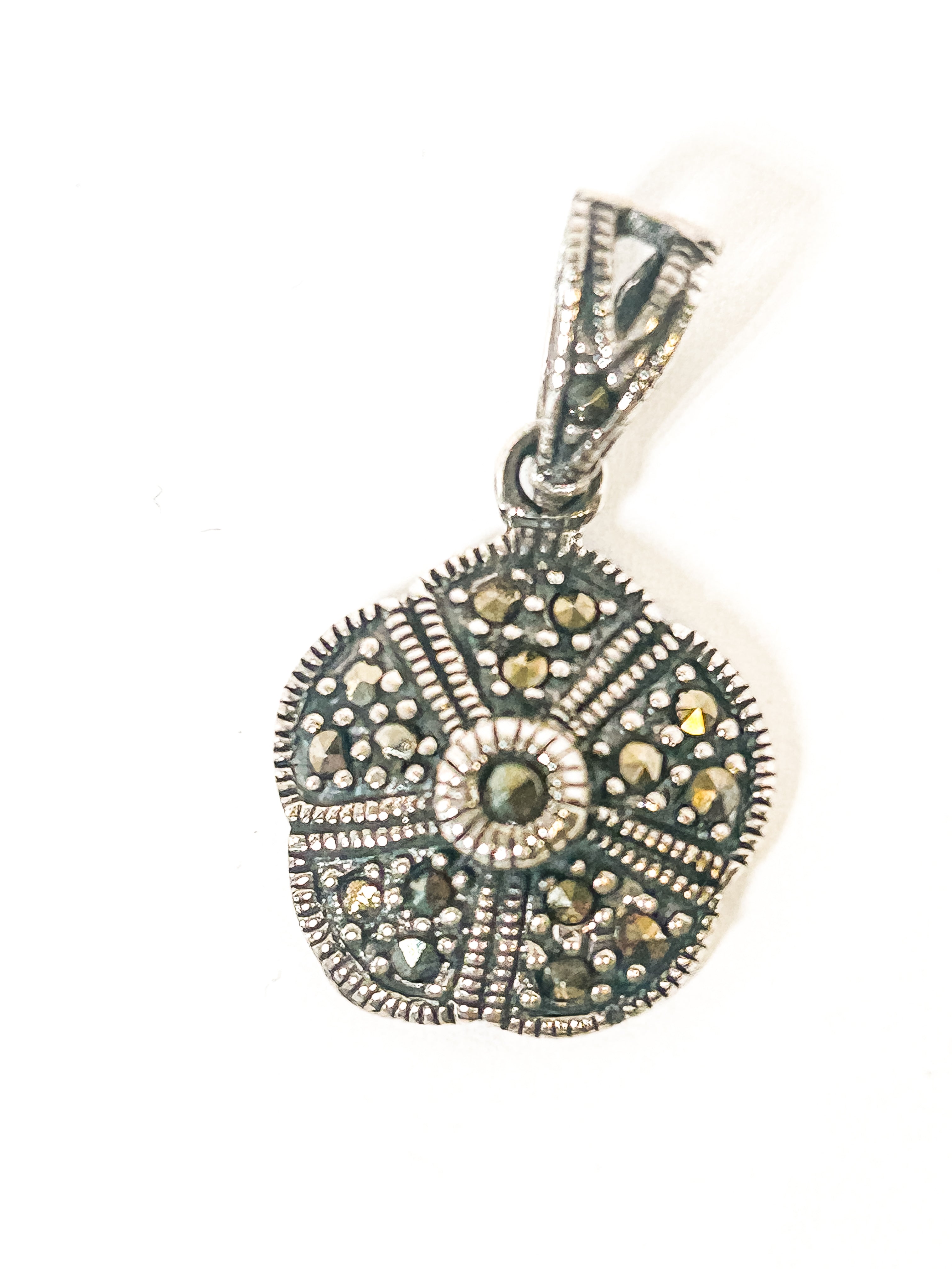 Vintage 925 Sterling Silver Flower Marcasite Pendant - Frijja, LLC
