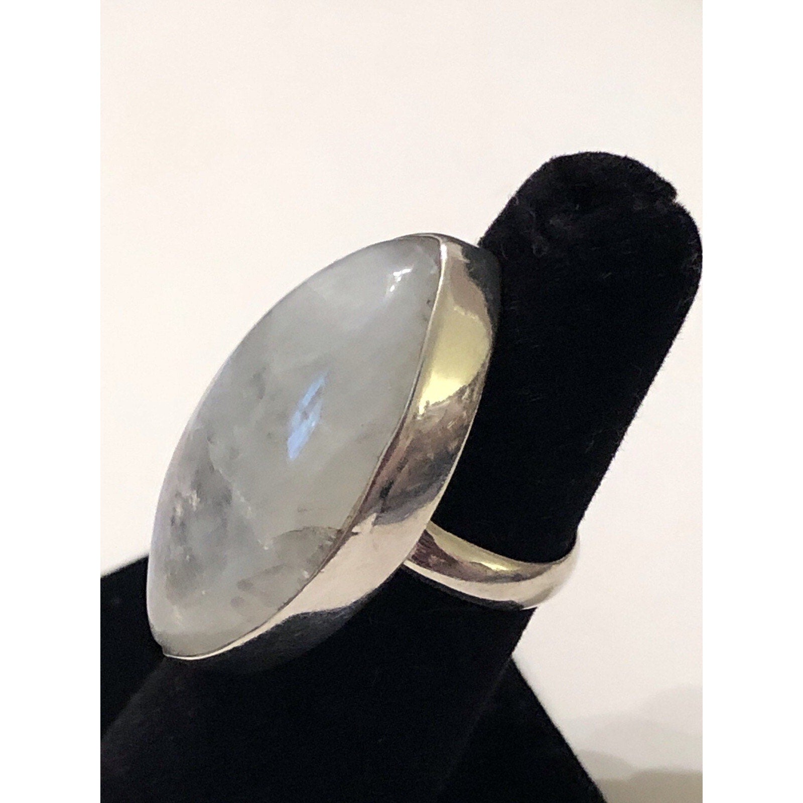 Large White Moonstone Marquis Cut Sterling Silver Ring 6.25