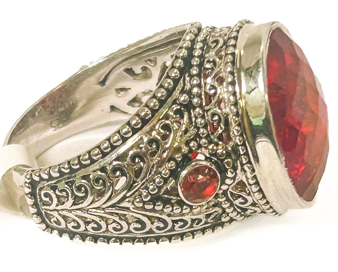 Vintage 925 Sterling Silver Large Red Opal Ring - Size 8 - Frijja, LLC