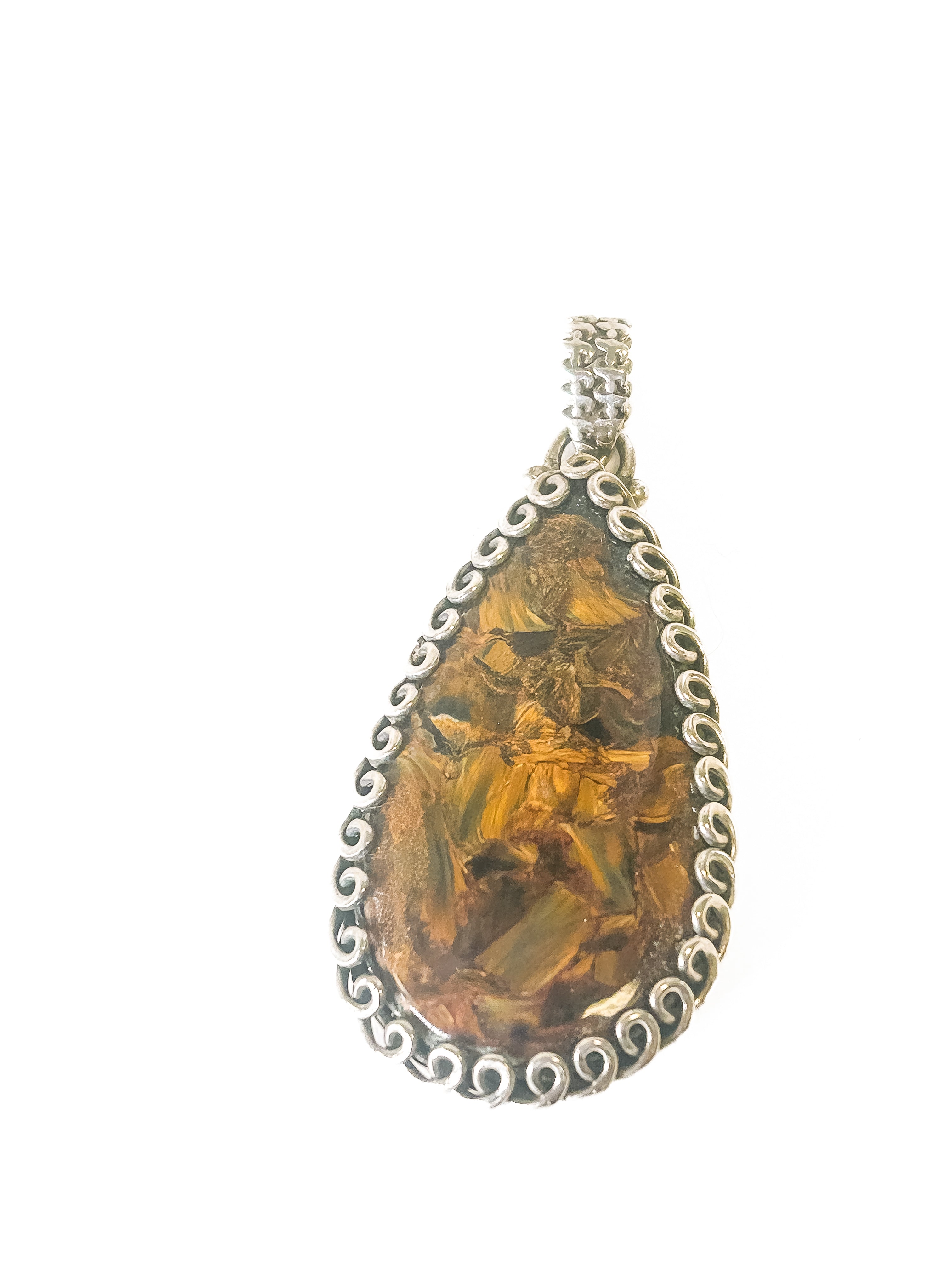 Vintage 925 Sterling Silver Pietersite Teardrop Pendant - Frijja, LLC
