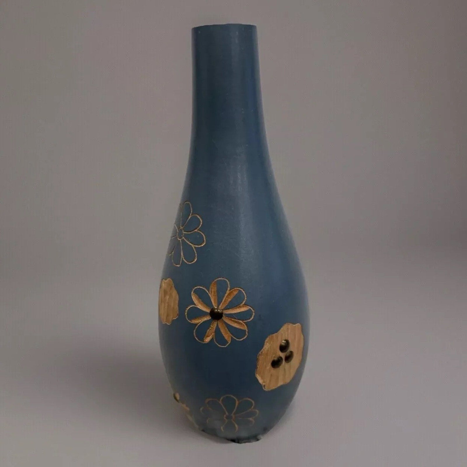 Wood Vase Flower Mango Wood Carving Handmade Thailand Home Decor - 4.5" x 12"