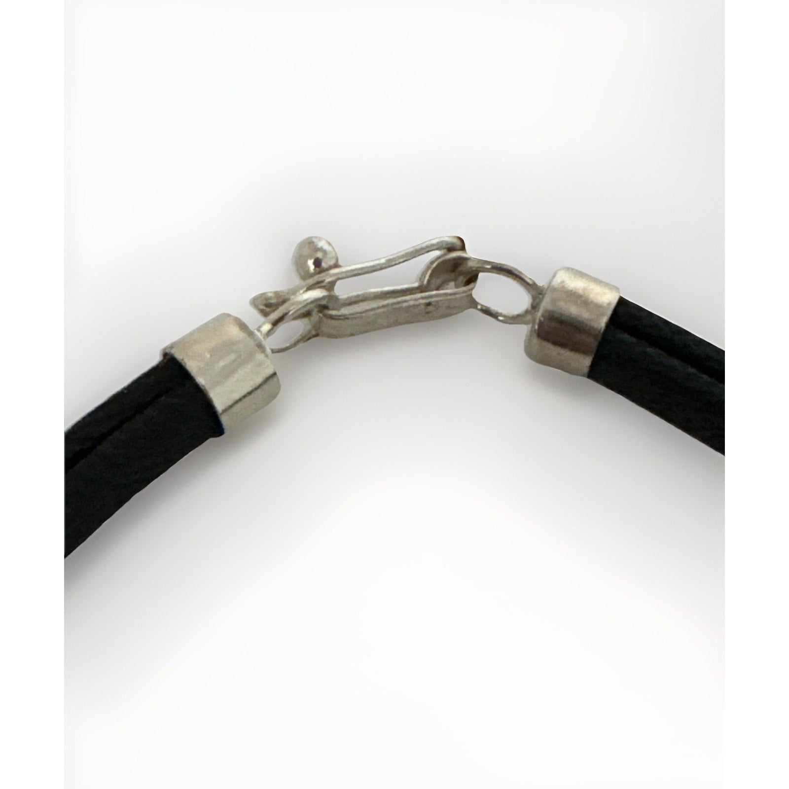 950 Sterling Silver Black Leather Bracelet Heart